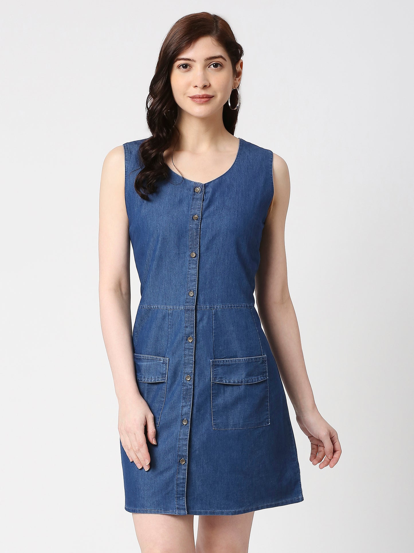 Cefalu®️ Women Denim Blue Pinafore Dress