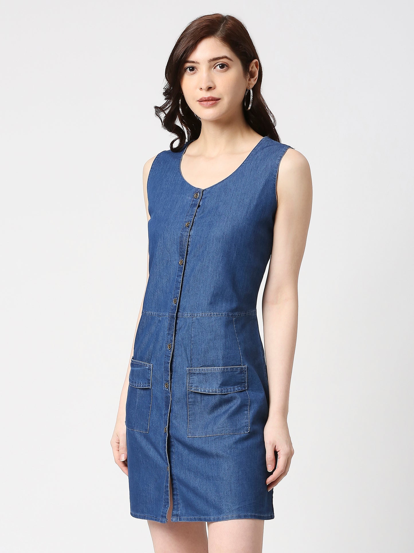 Cefalu®️ Women Denim Blue Pinafore Dress