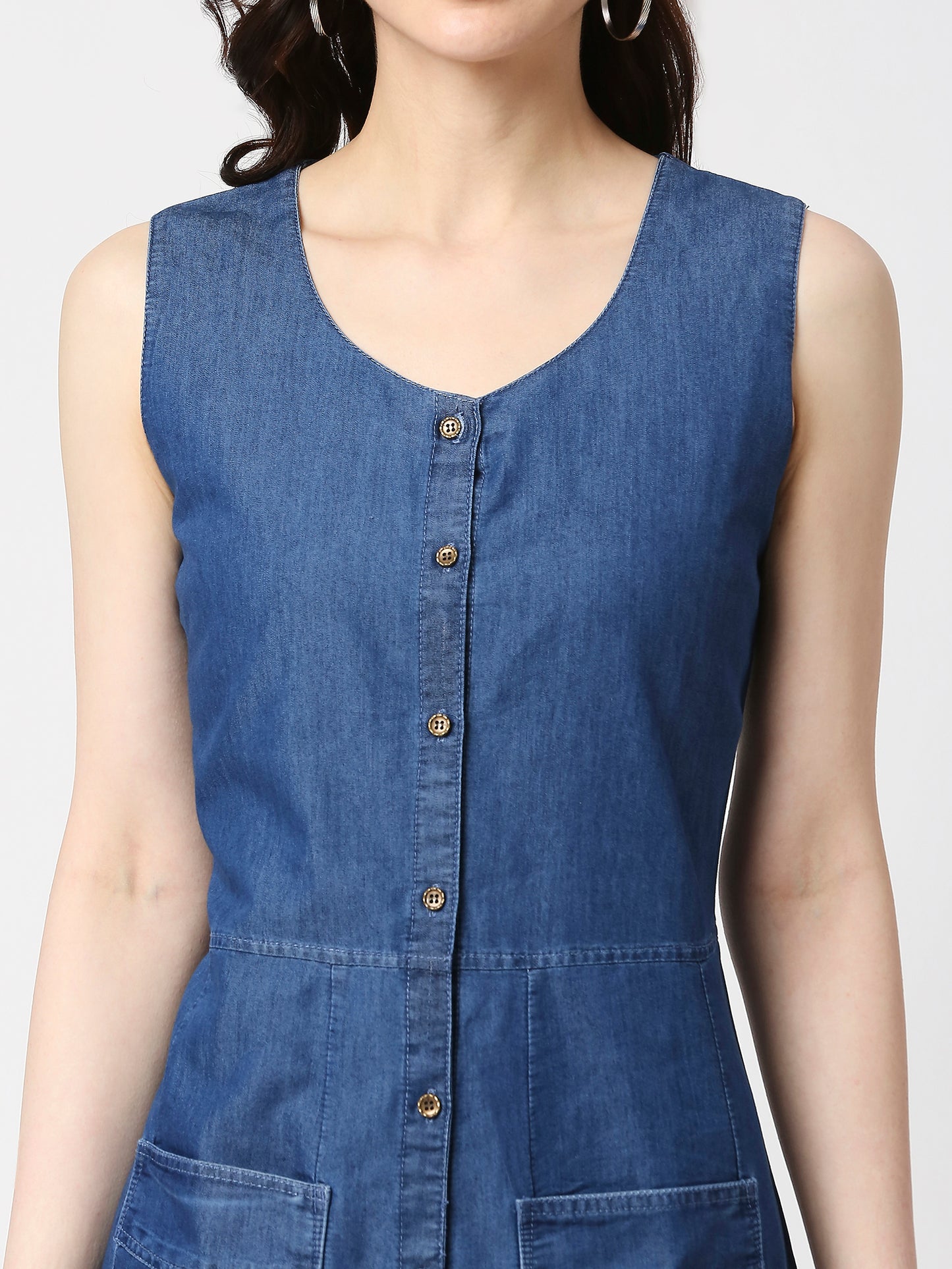 Cefalu®️ Women Denim Blue Pinafore Dress