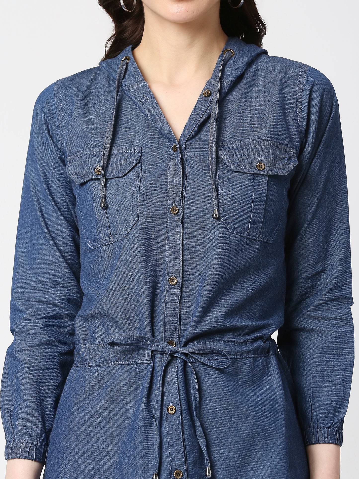 Cefalu®️ Women Denim Blue  hooded Dress