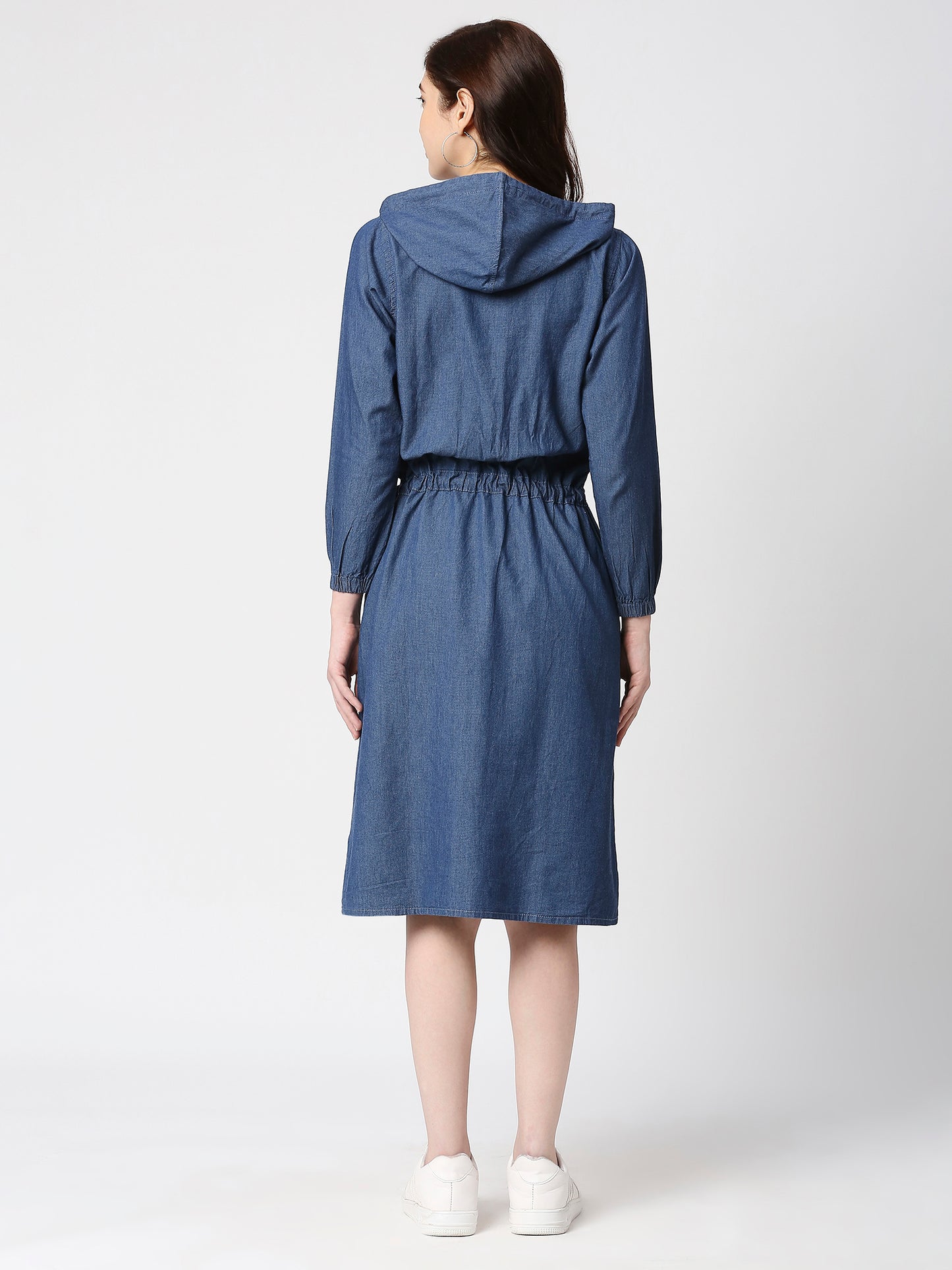 Cefalu®️ Women Denim Blue  hooded Dress