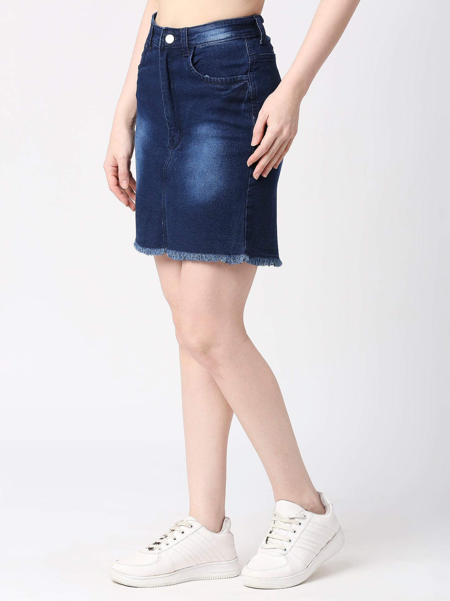 Cefalu®️ Women Dark Blue Denim Cotton Spray wash  Skirt