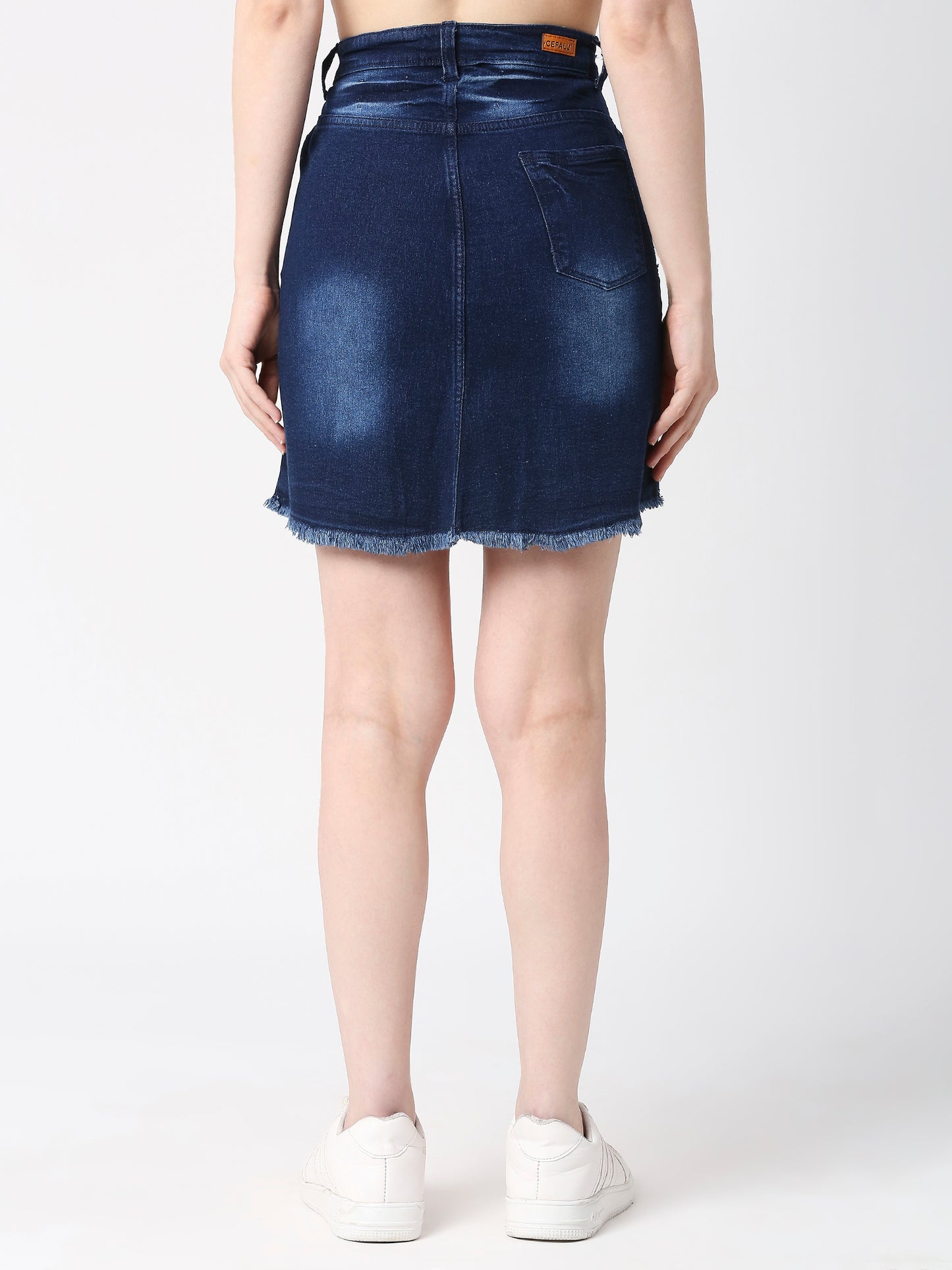 Cefalu®️ Women Dark Blue Denim Cotton Spray wash  Skirt