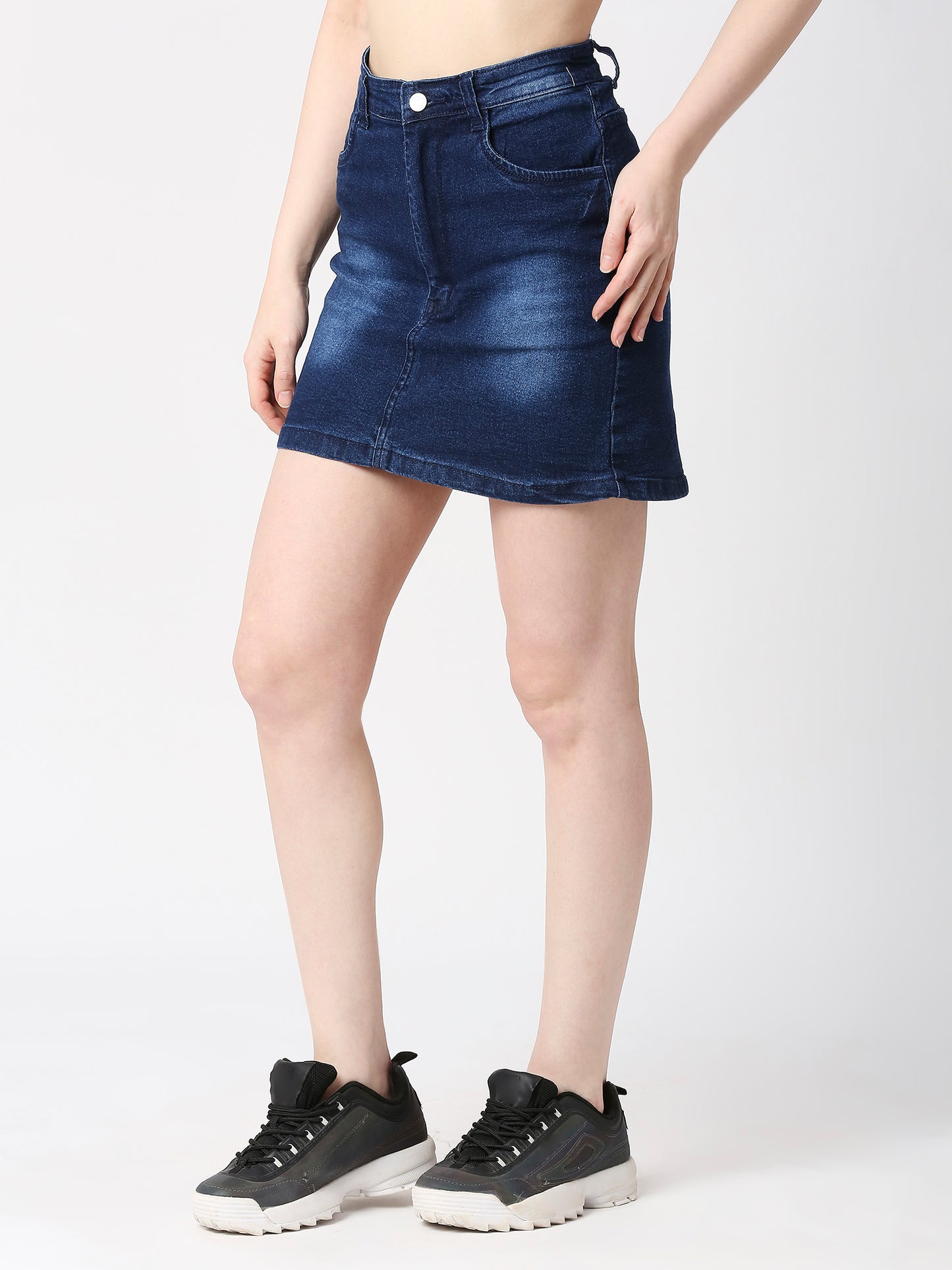 Cefalu®️ Women Dark Blue Denim Cotton  Skirt