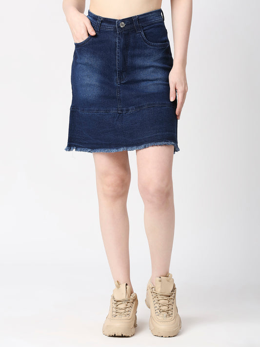 Cefalu®️ Women Dark Blue Denim Cotton Skirt