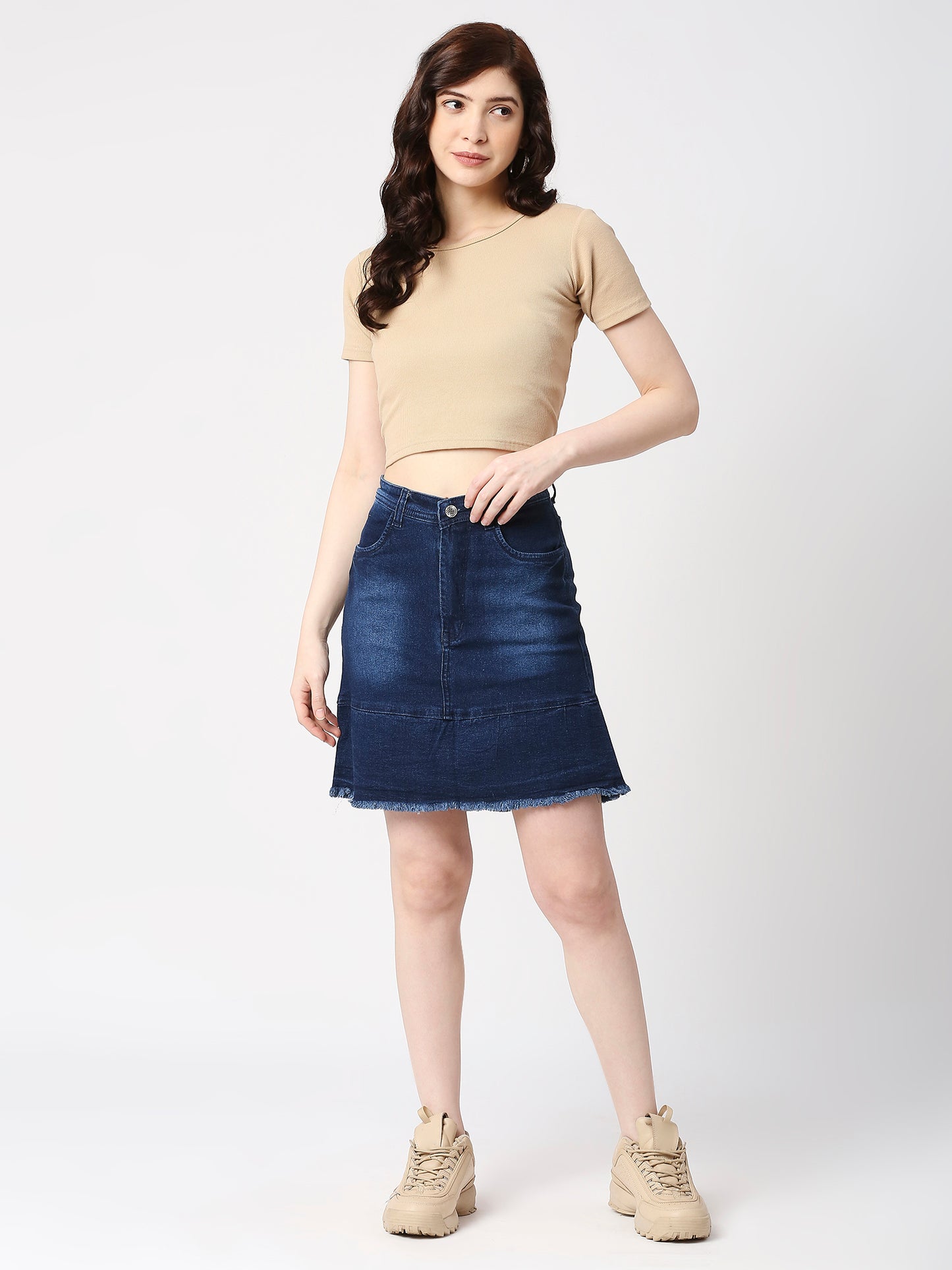 Cefalu®️ Women Dark Blue Denim Cotton Skirt