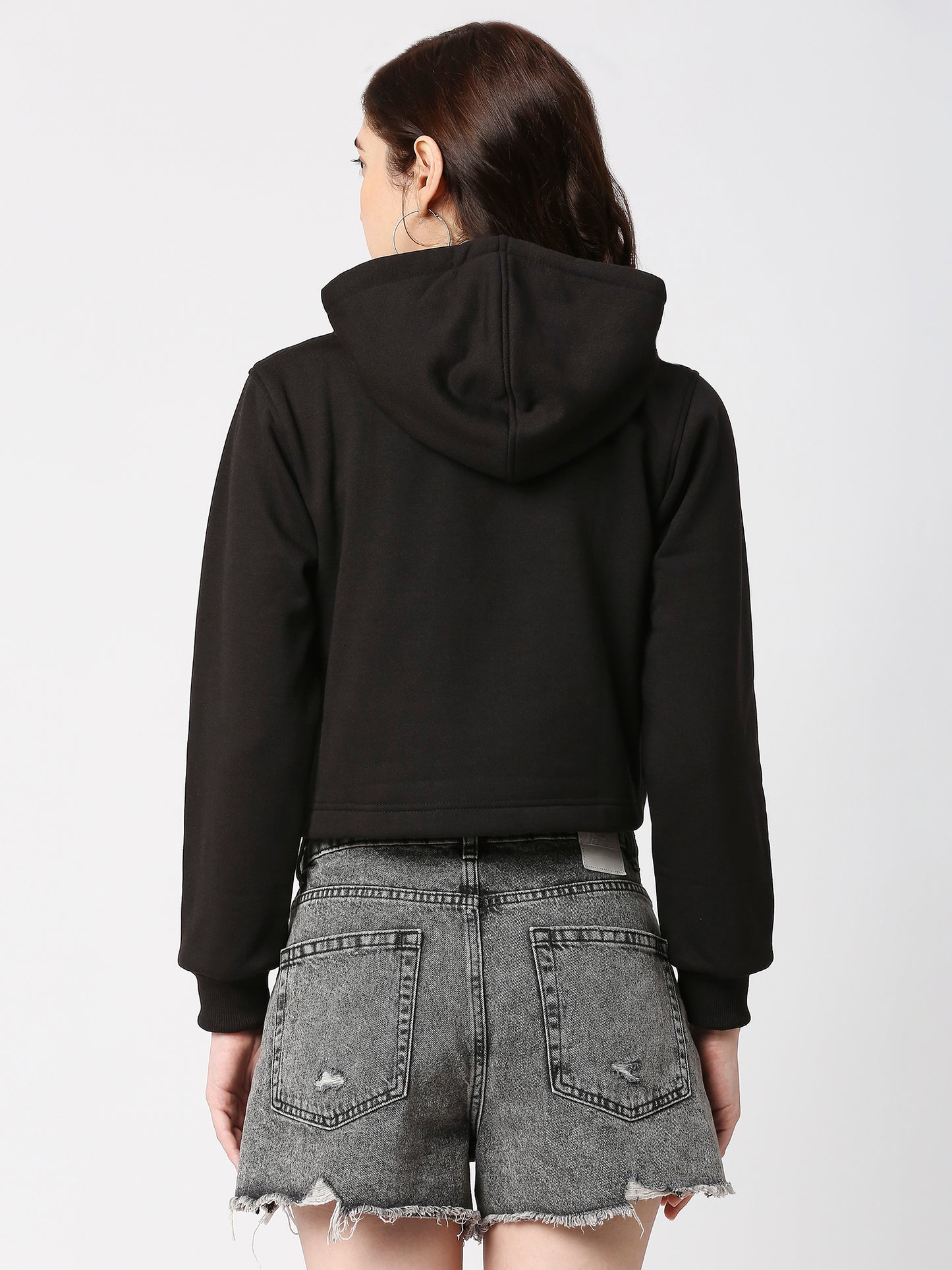 Cefalu®️ Women Denim Cotton Black Hoodie