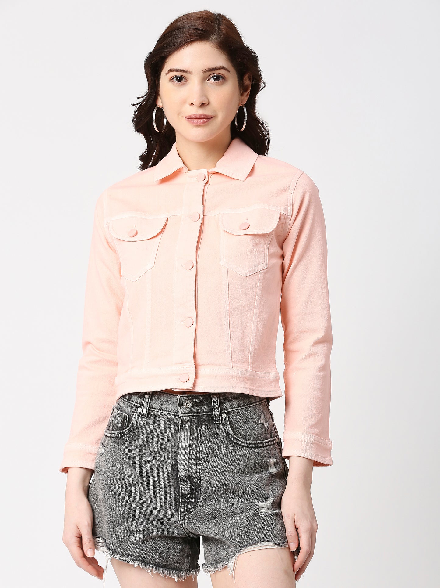 Cefalu®️ Women Denim Cotton Pink Jacket