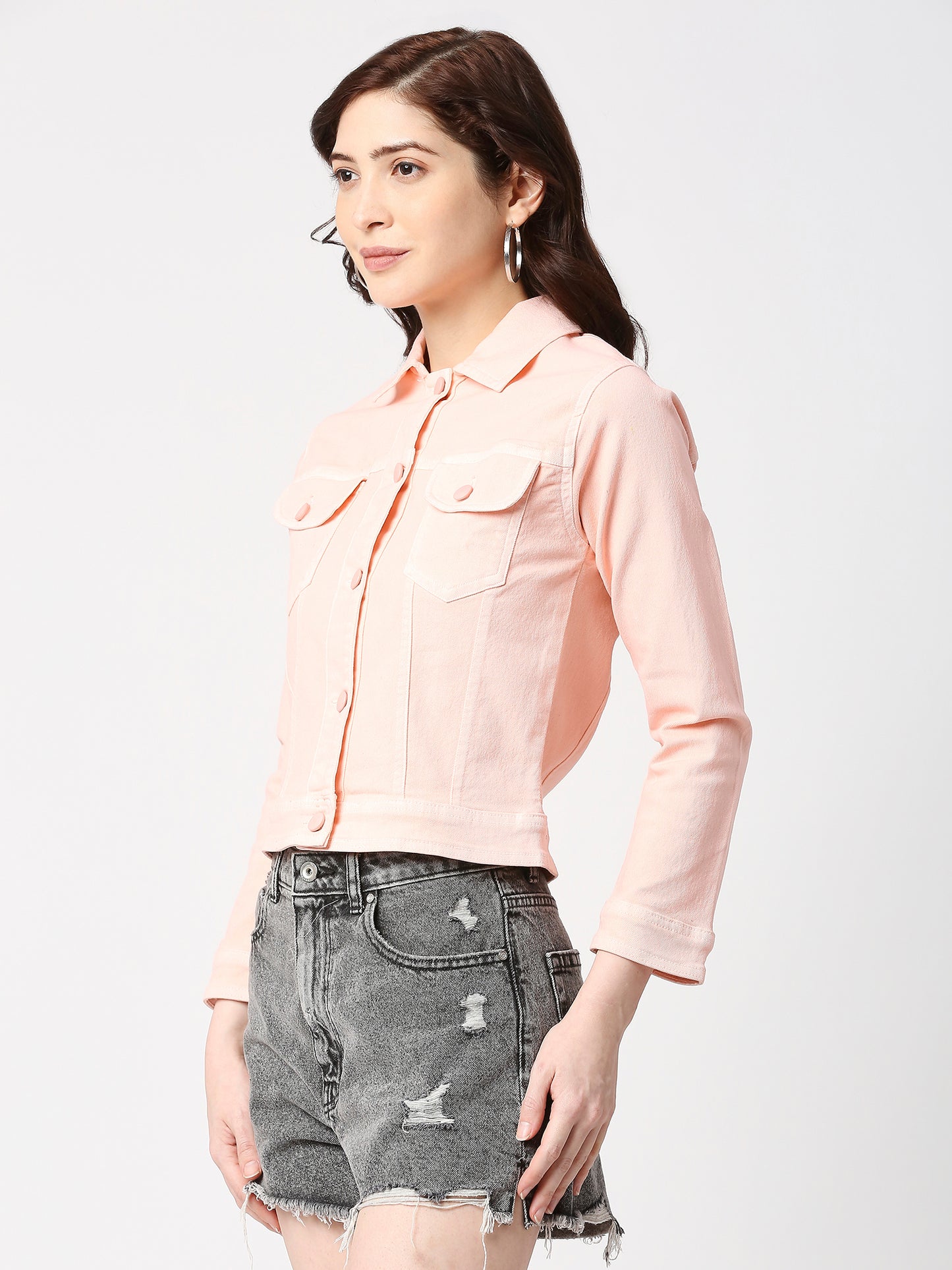 Cefalu®️ Women Denim Cotton Pink Jacket