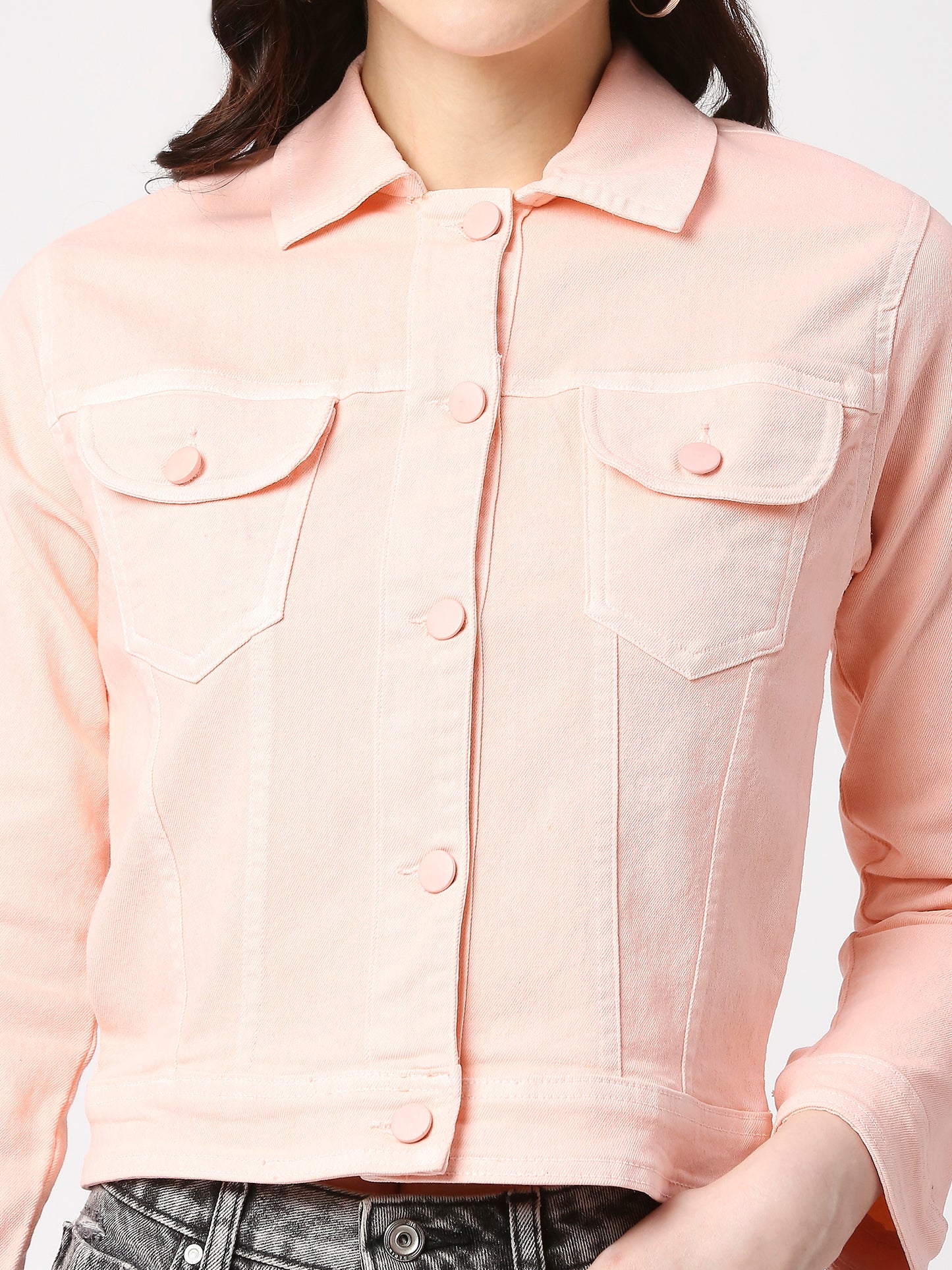 Cefalu®️ Women Denim Cotton Pink Jacket