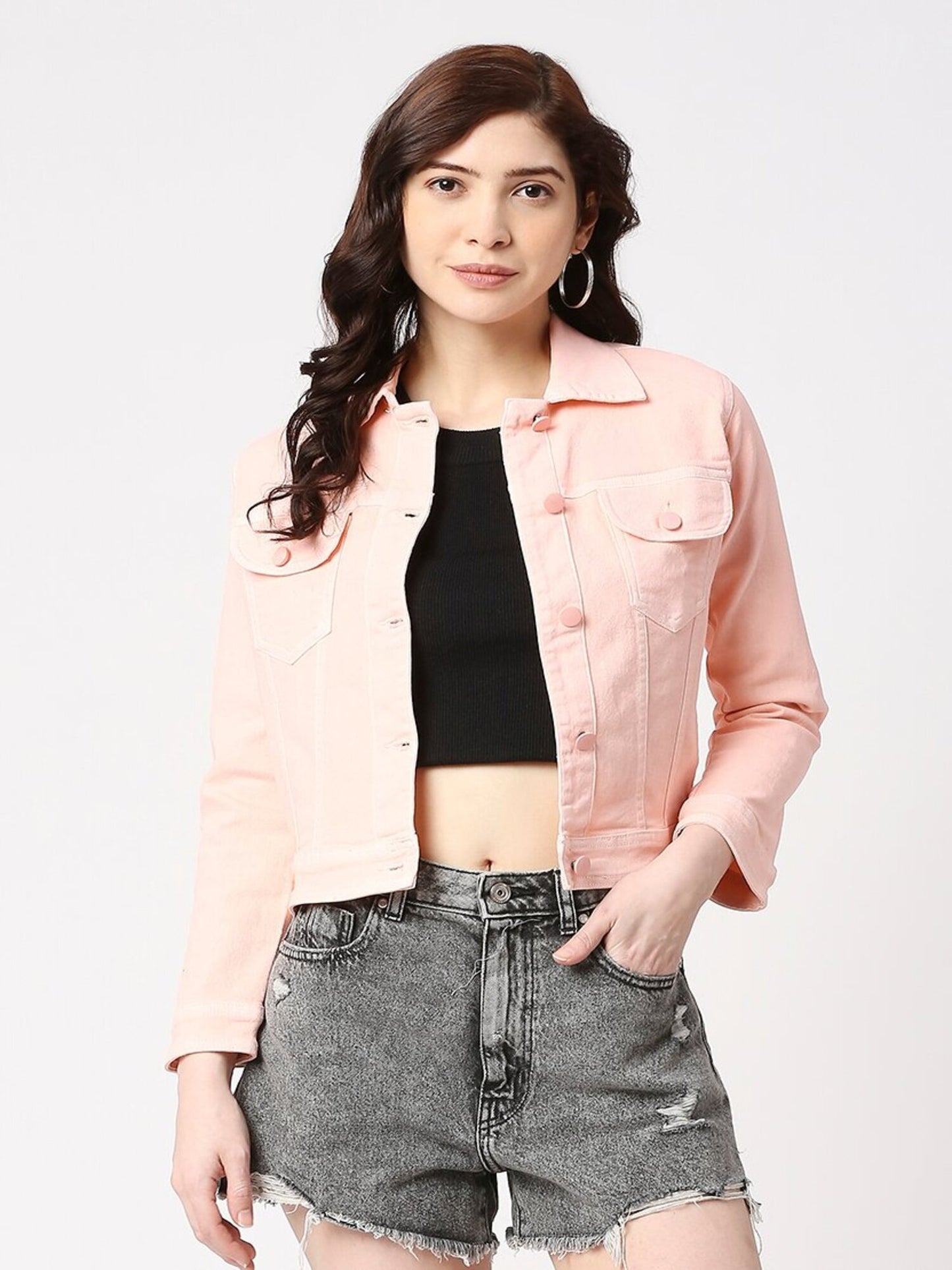 Cefalu®️ Women Denim Cotton Pink Jacket