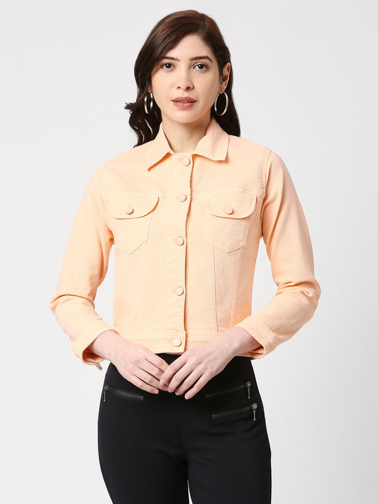 Cefalu®️ Women Denim Cotton Peach Jacket