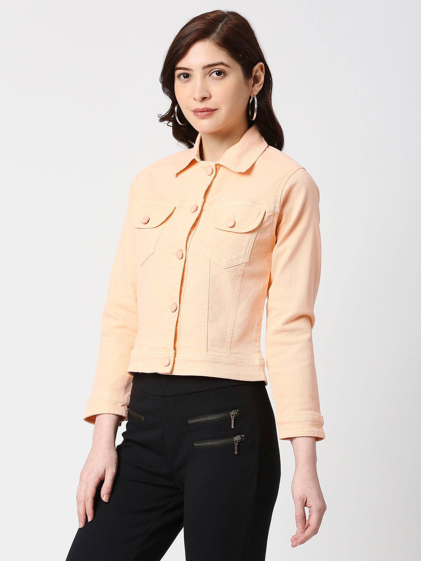 Cefalu®️ Women Denim Cotton Peach Jacket