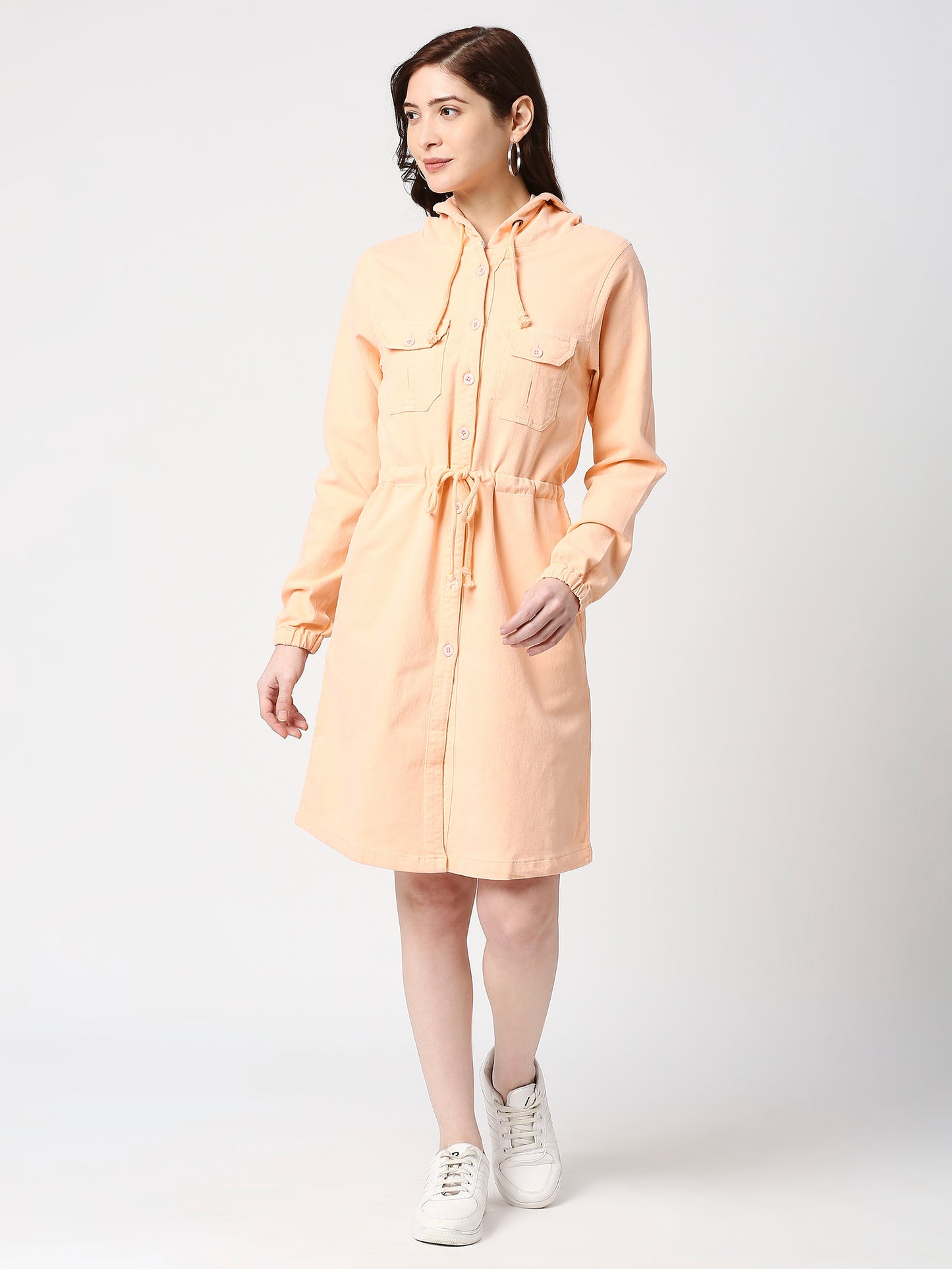 Cefalu®️ Women Denim Peach Hoodie Dress