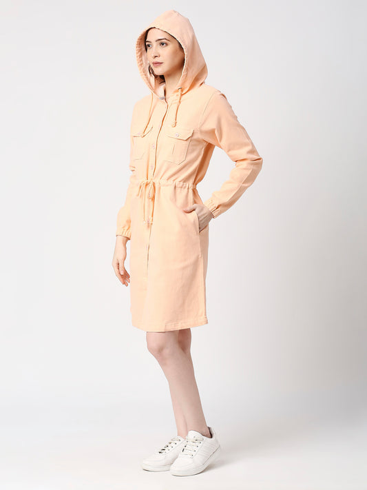 Denim Peach Hoodie Dress