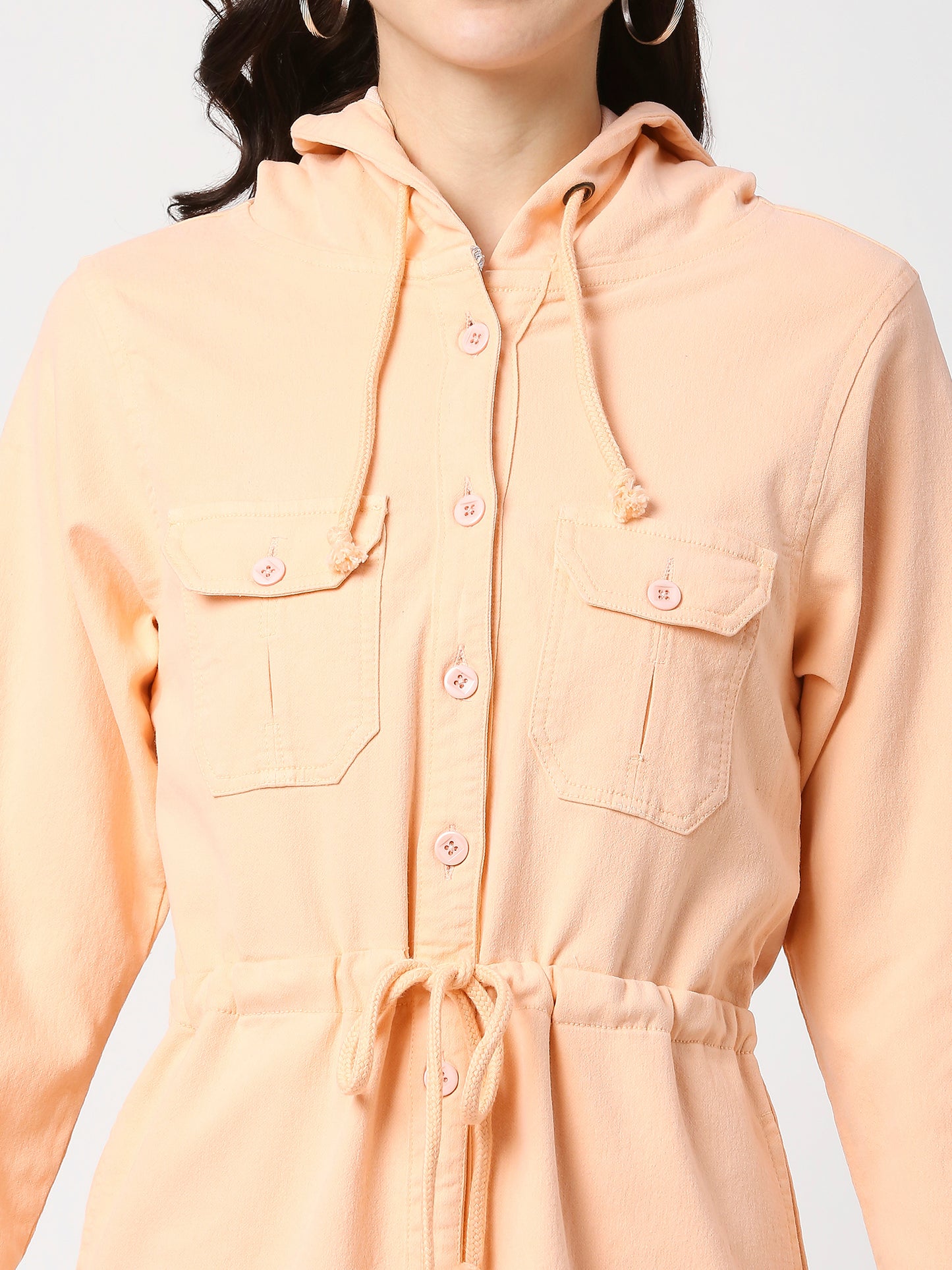 Cefalu®️ Women Denim Peach Hoodie Dress