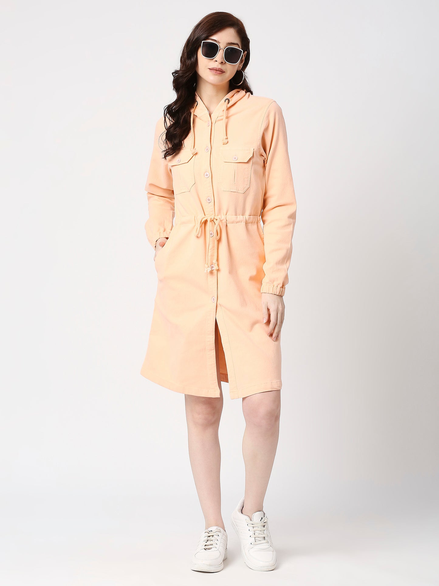 Cefalu®️ Women Denim Peach Hoodie Dress