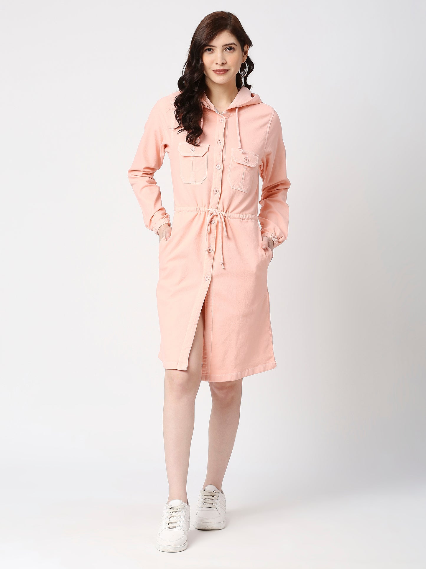 Cefalu®️ Women Denim Pink Hoodie Dress