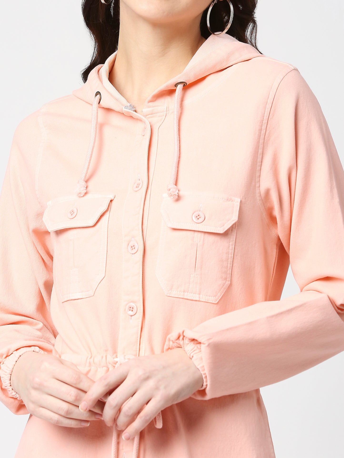 Cefalu®️ Women Denim Pink Hoodie Dress