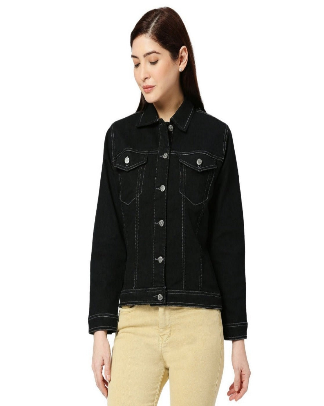 Cefalu®️ Women Denim Cotton Black Jacket