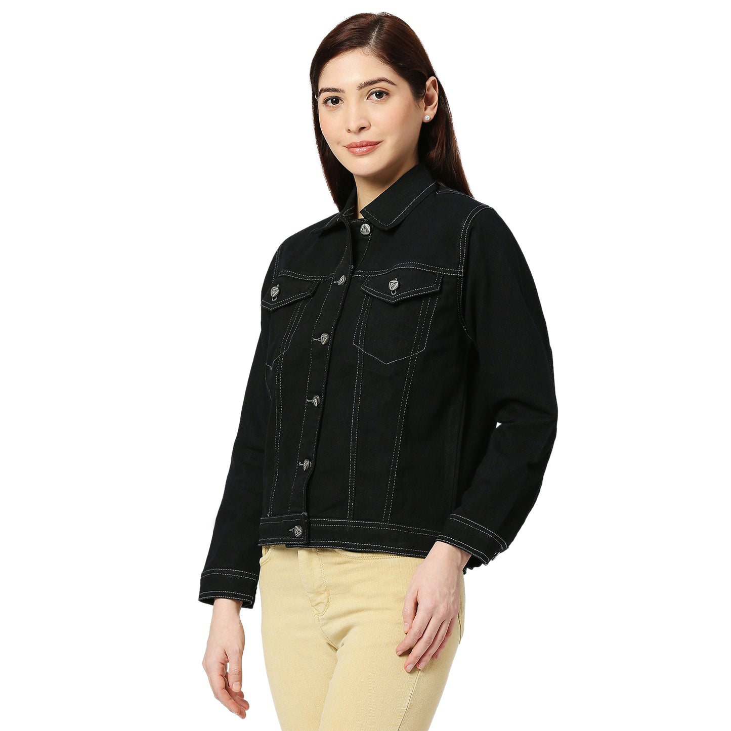 Cefalu®️ Women Denim Cotton Black Jacket