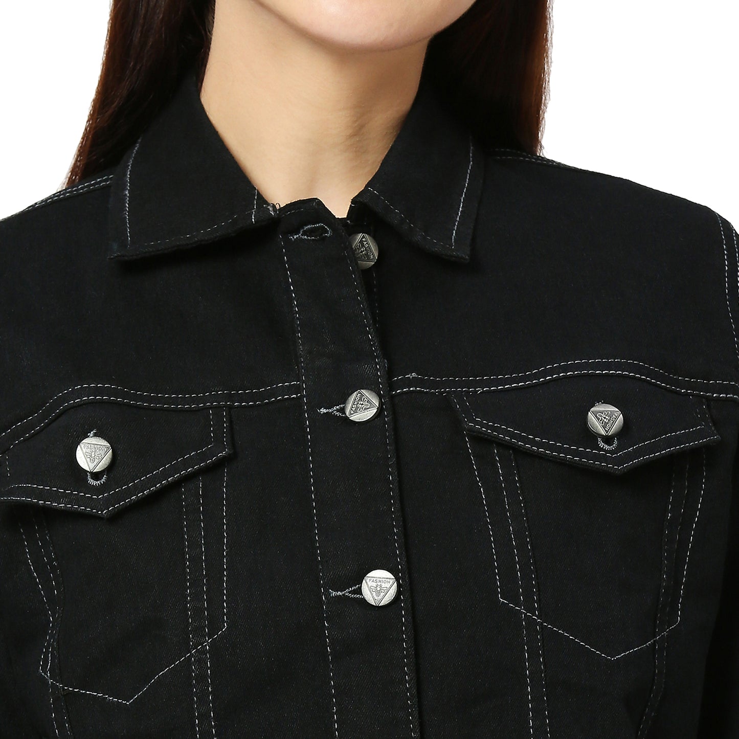 Cefalu®️ Women Denim Cotton Black Jacket