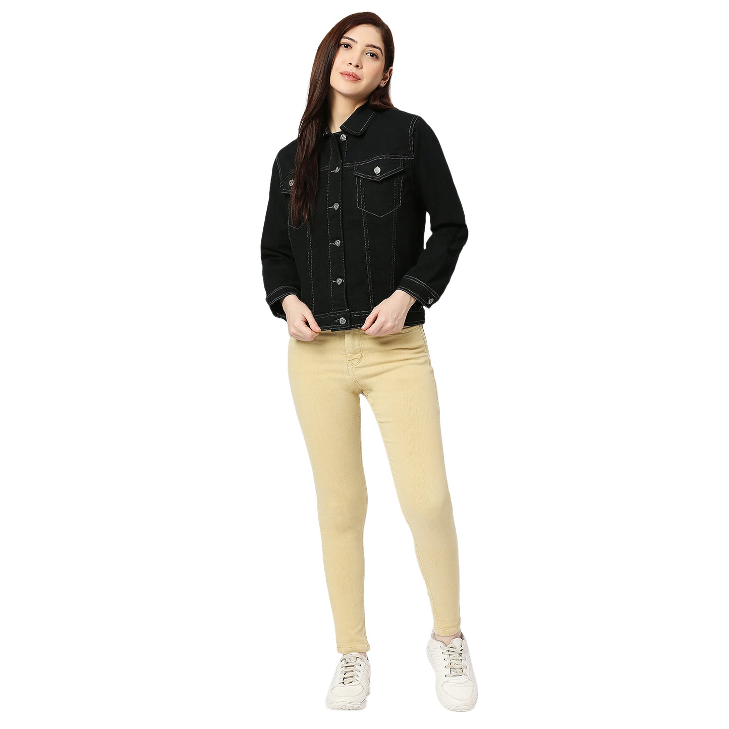 Cefalu®️ Women Denim Cotton Black Jacket