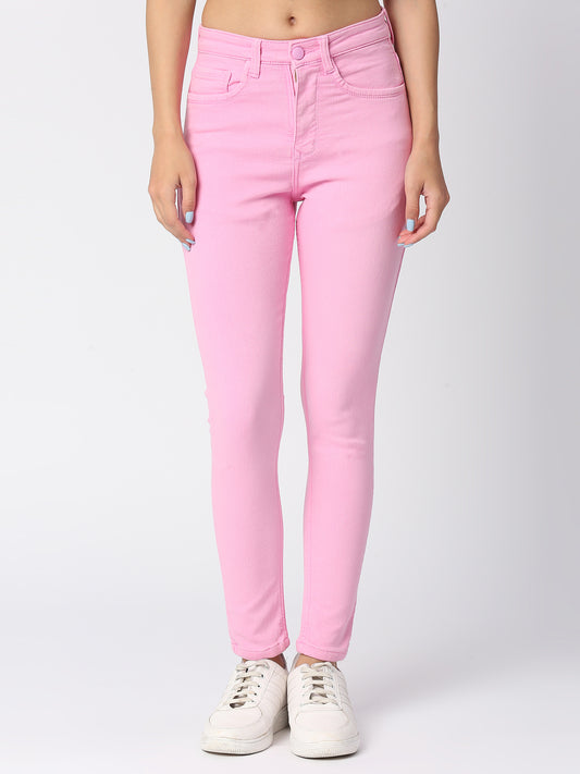 Cefalu®️ Women Denim Pink Ankle Length Jeans