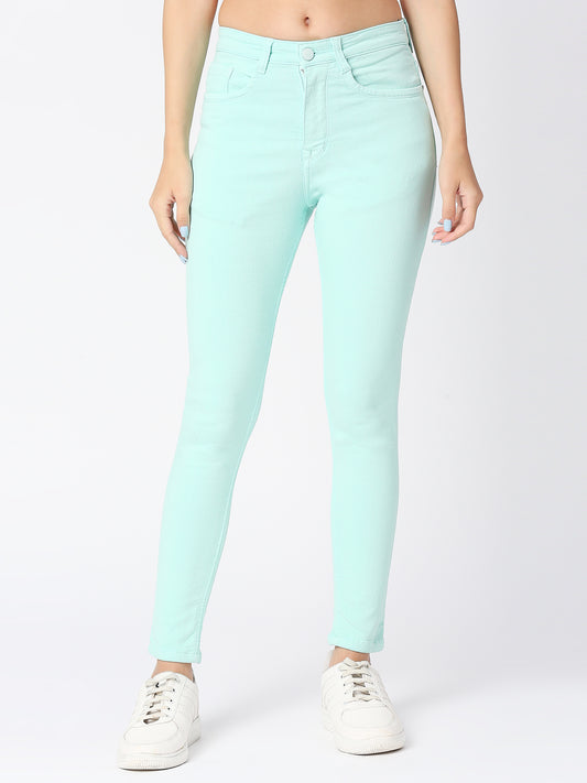 Cefalu®️ Women Denim Light Aqua Ankle Length Jeans