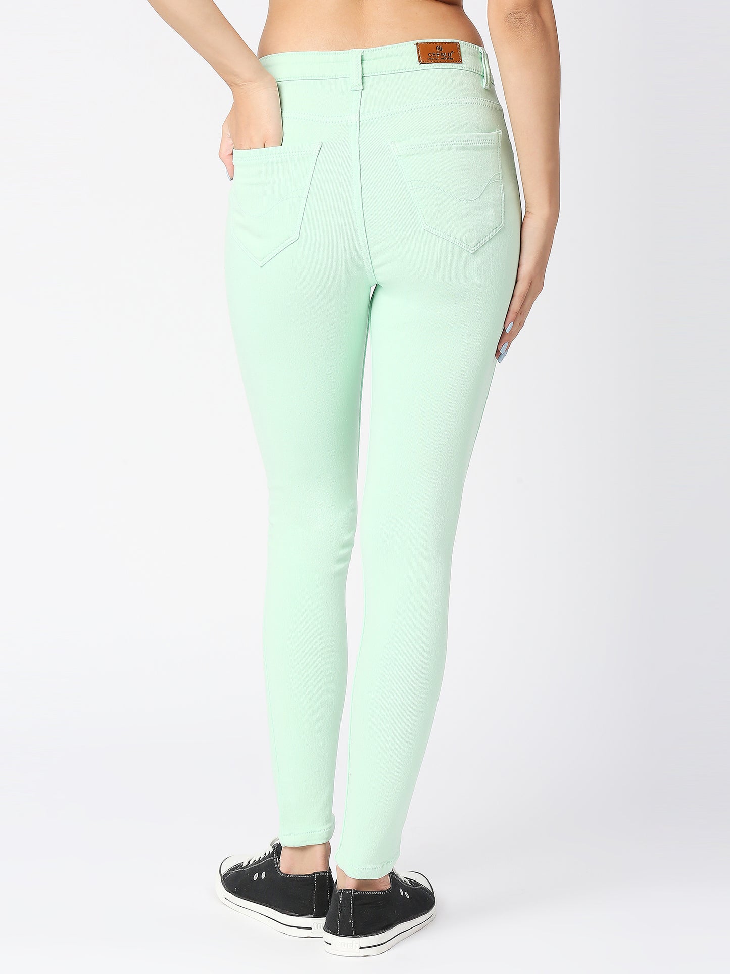 Cefalu®️ Women Denim Mint Green Ankle Length Jeans