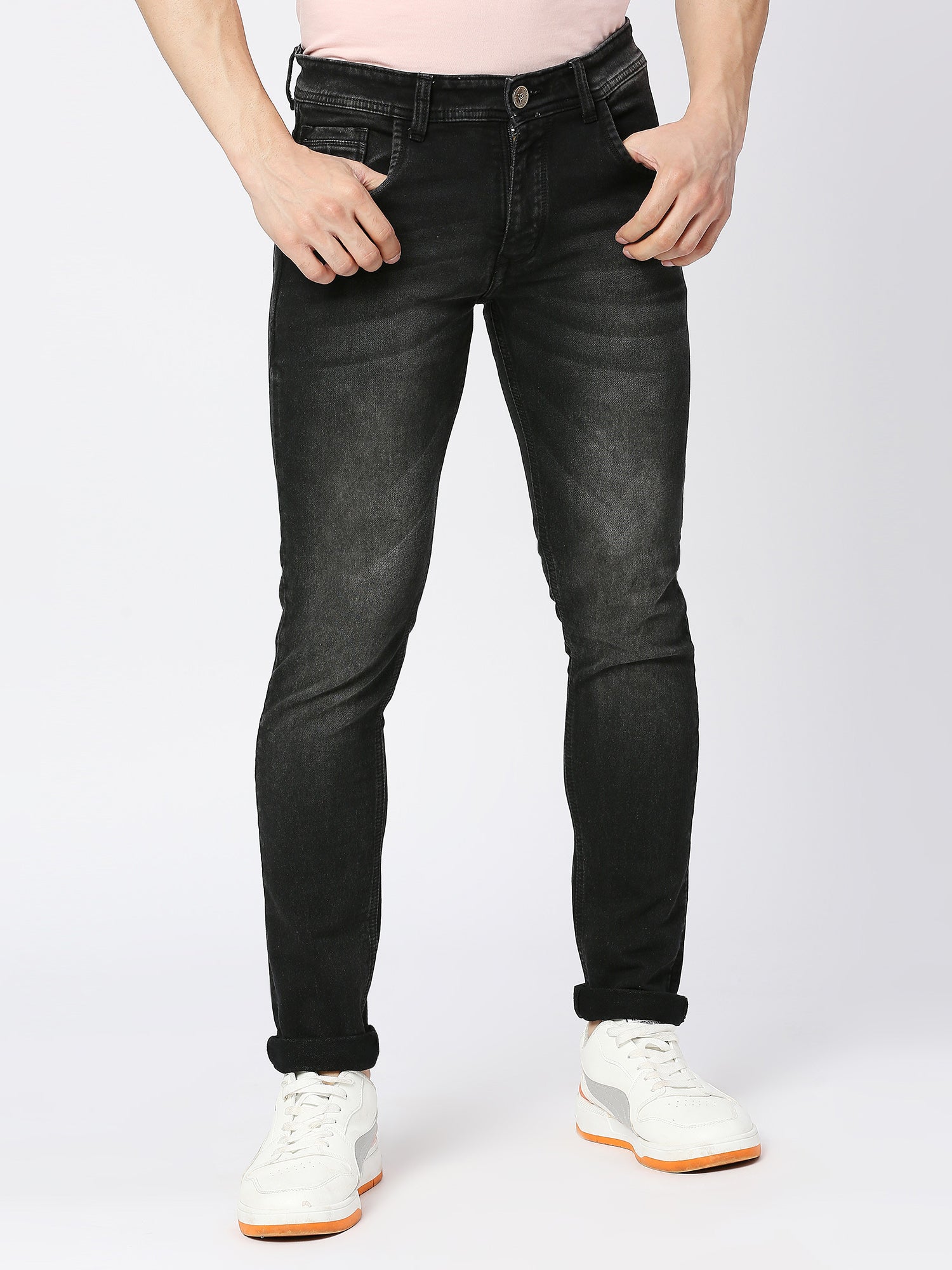 TCI Mid Rise Slim Fit Full Length Black Jeans