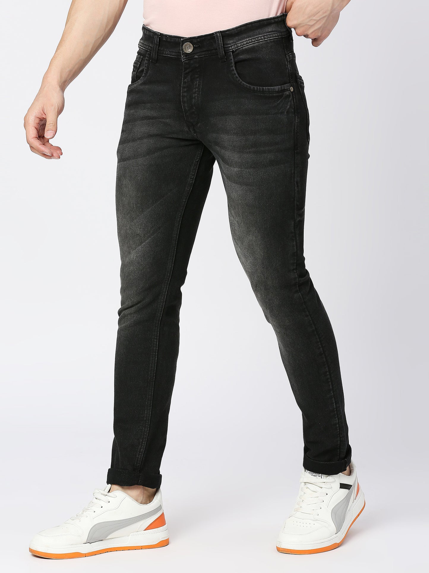 TCI Mid Rise Slim Fit Full Length Black Jeans