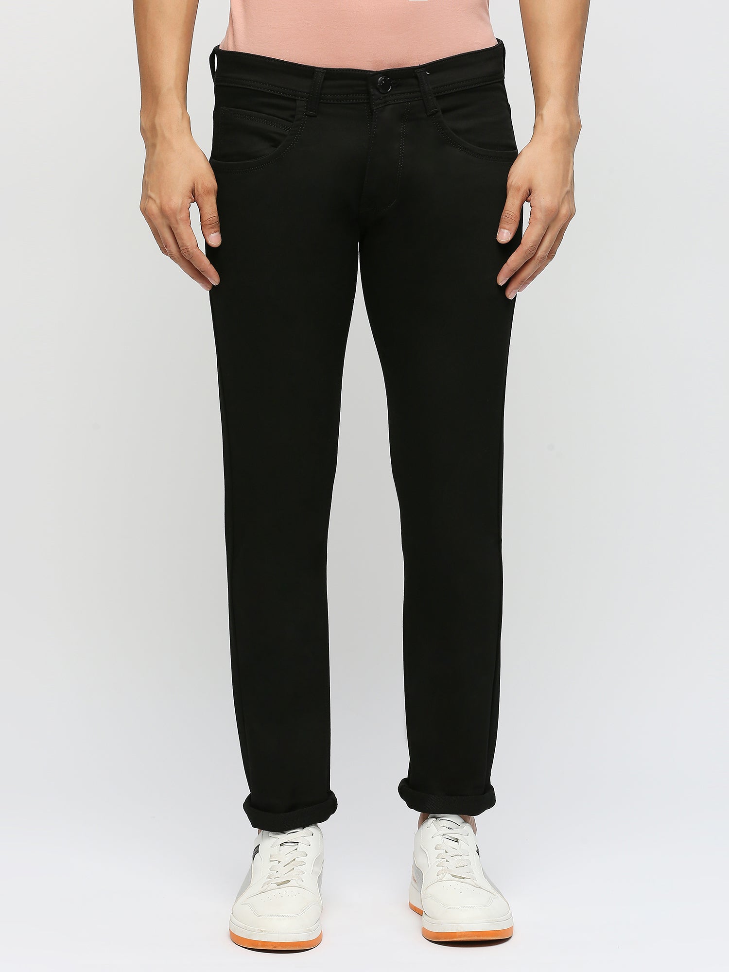 Men Slim Mid Rise Black Jeans