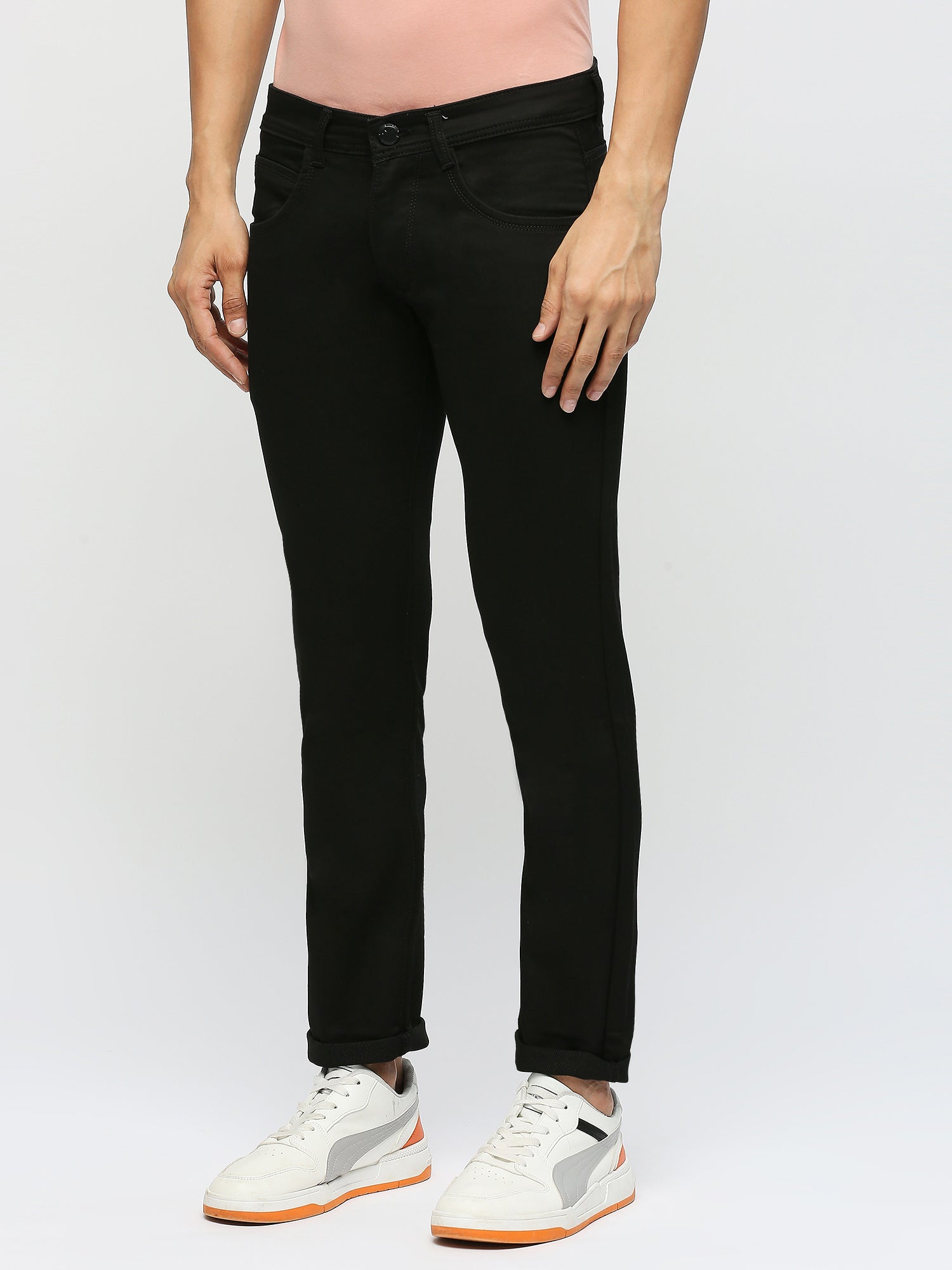 Men Slim Mid Rise Black Jeans