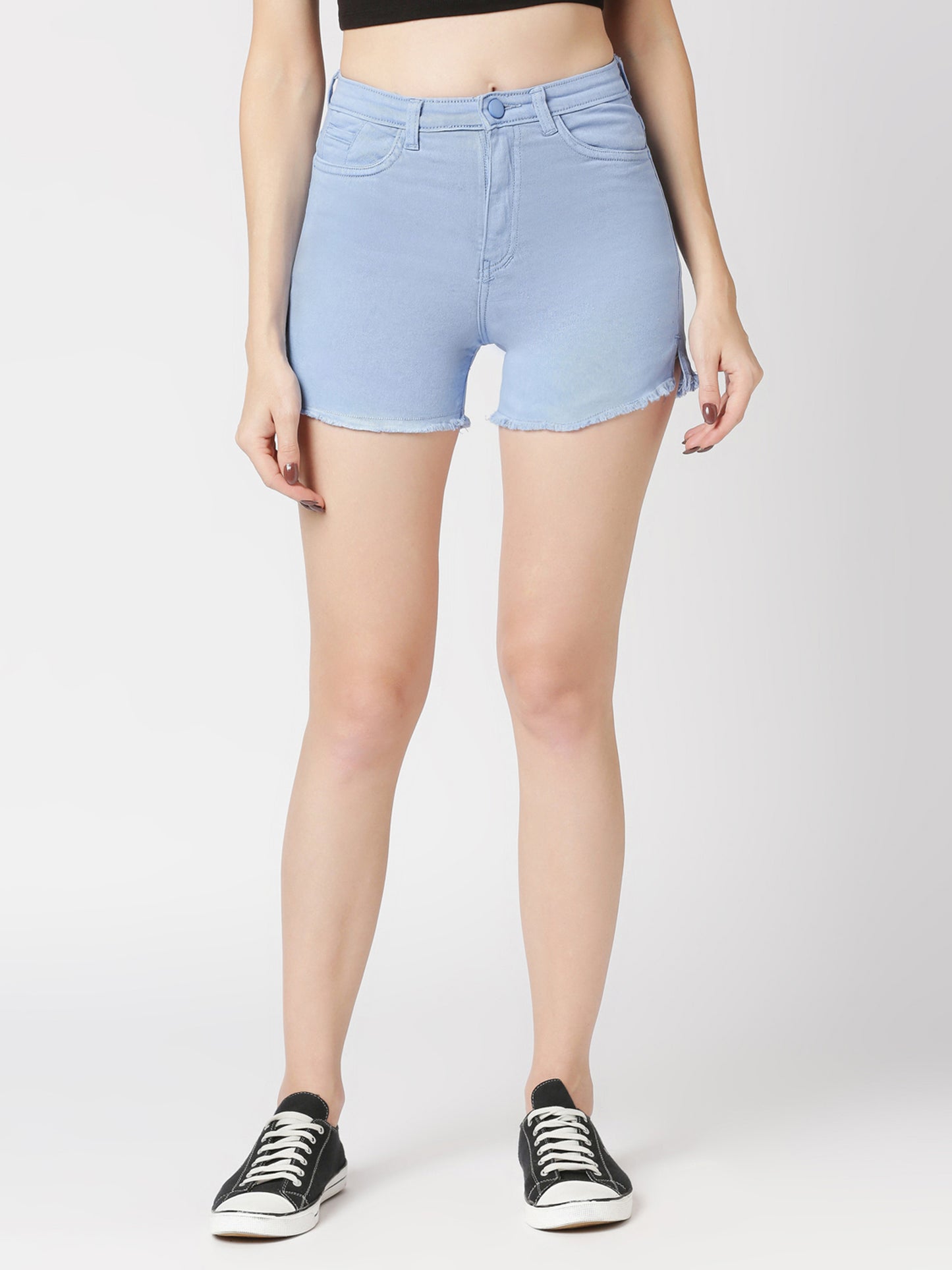 Cefalu®️ Solid Women Light Blue High Waist Denim Shorts