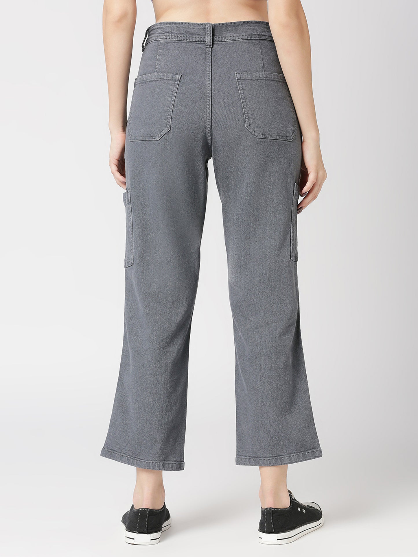 Cefalu®️ Solid Women Grey High Waist Denim Cargo Pant