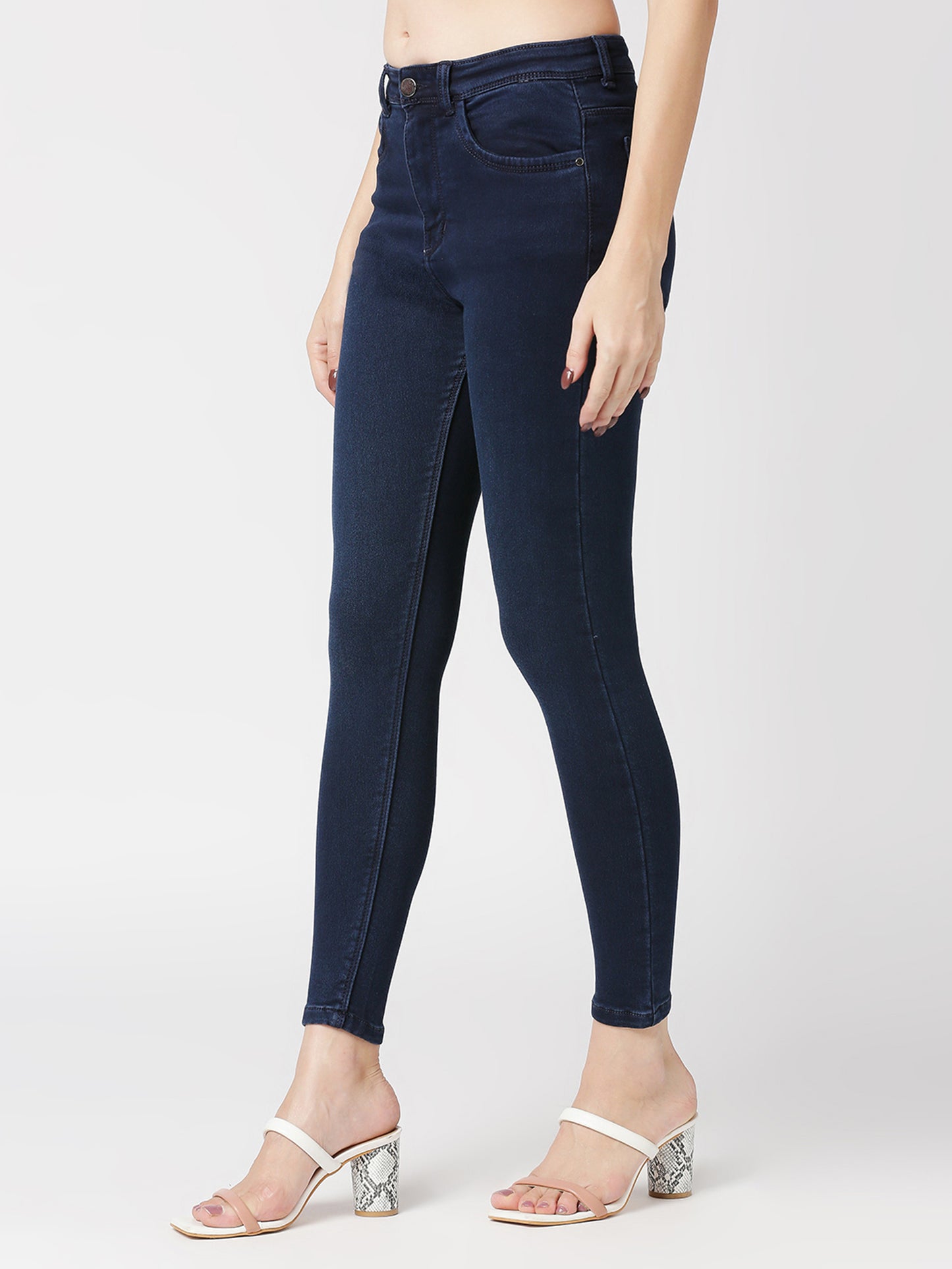 Cefalu®️ Women Skinny Mid Waist Full Length Dark Blue Jeans