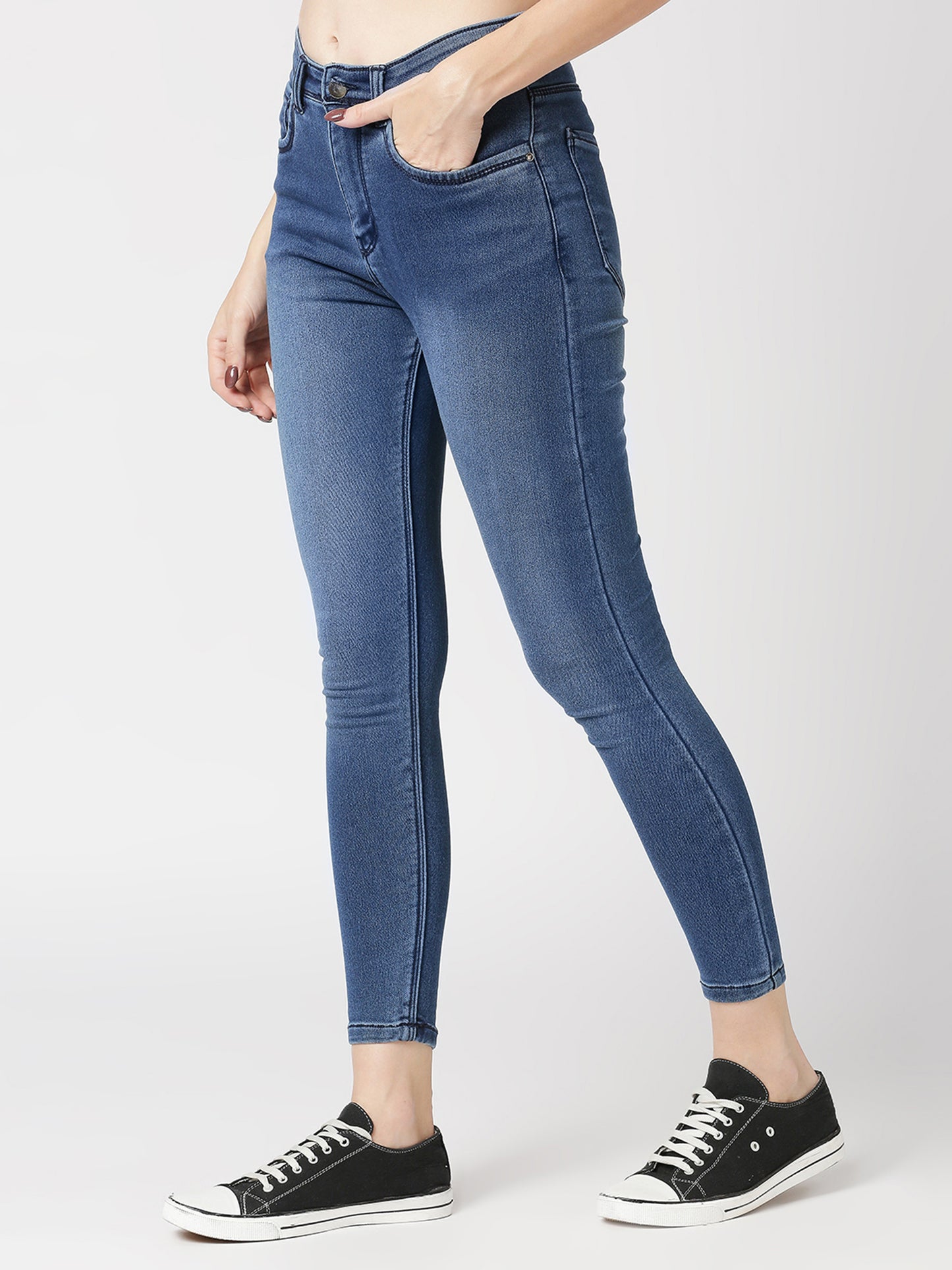 Cefalu®️ Women Skinny Mid Waist Full Length Mid Blue Jeans