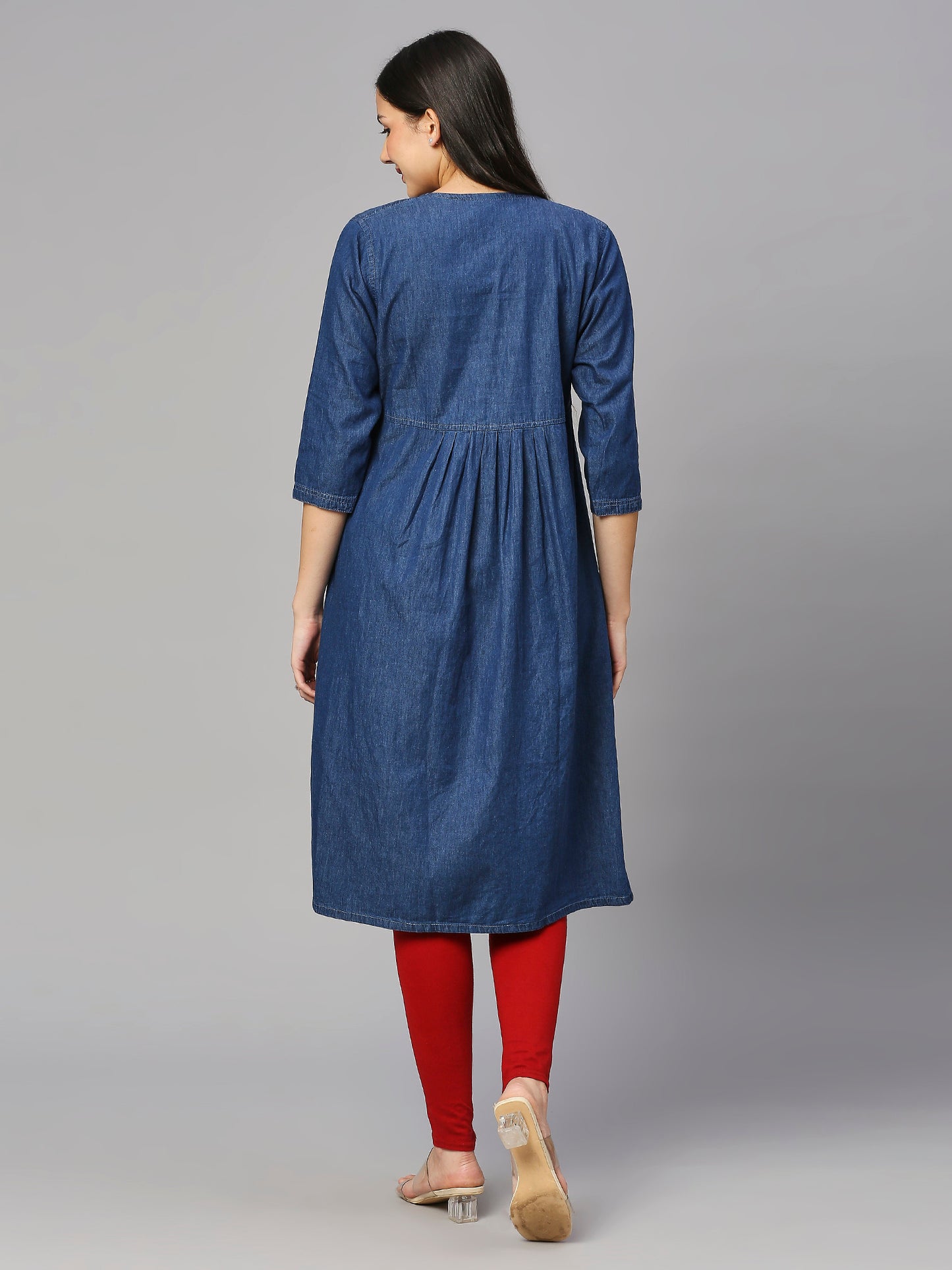 Cefalu®️ Women dark blue embroidered flared kurti