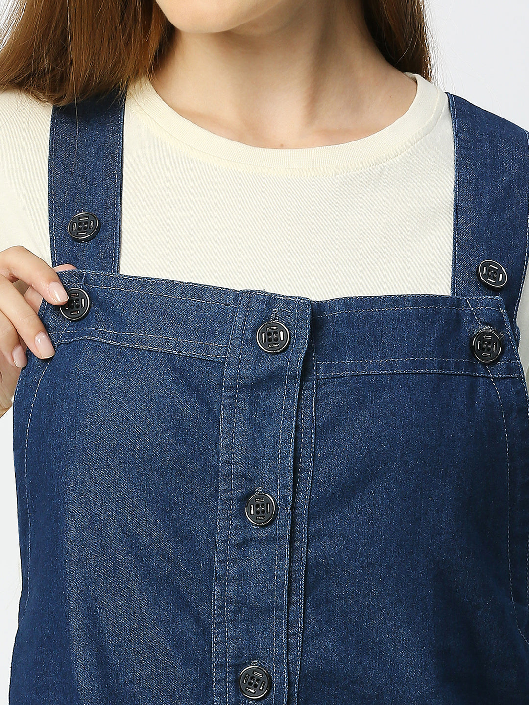 Cefalu®️ Women Buttoned Dungaree Dress with Flap Pocket