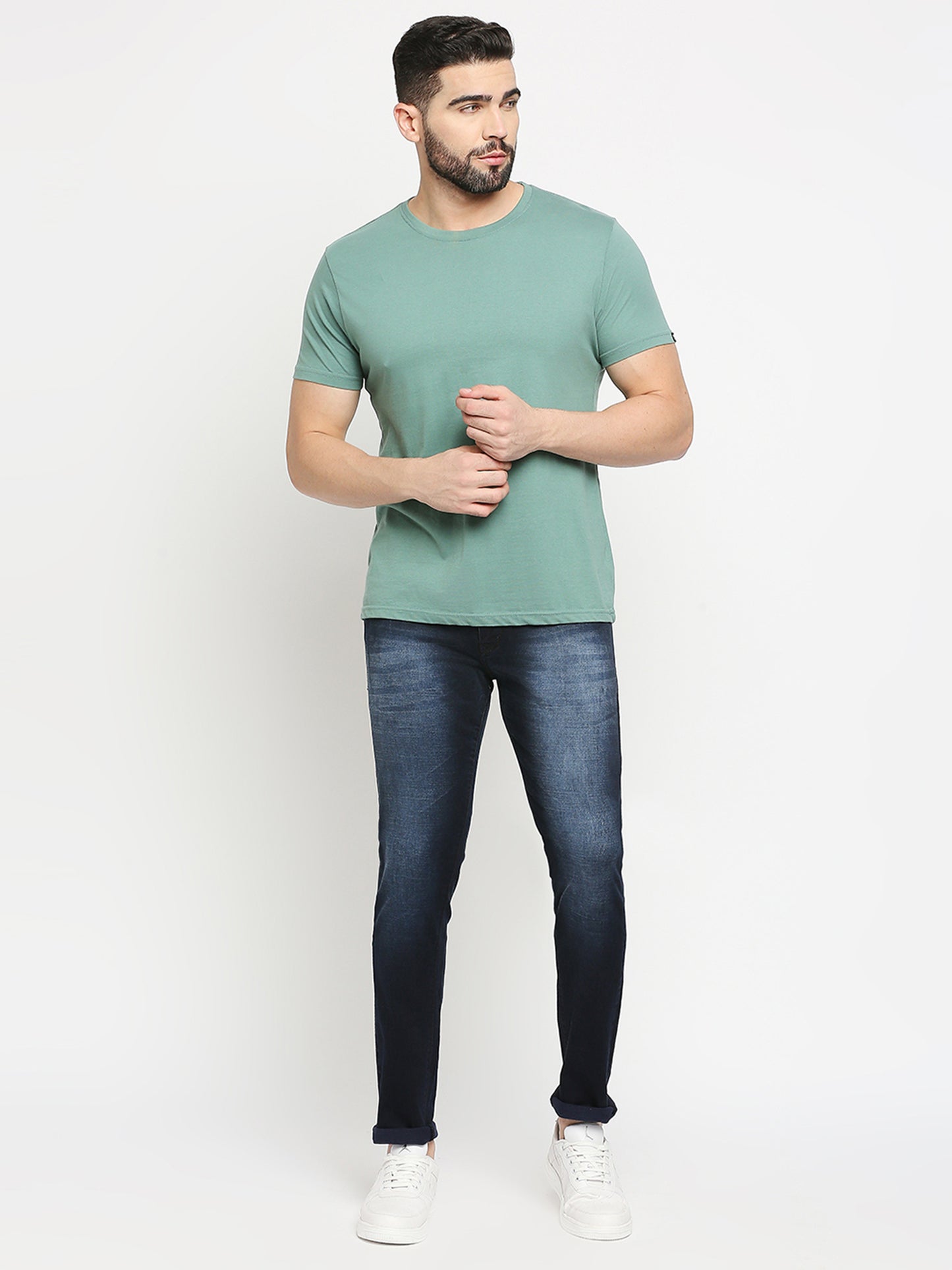 True Colors of India®️ (TCI) Ink blue whisker Stretchable Casual Denim Knitts Cotton Jeans Slim Fit Mid Rise Full Length(42 inch)