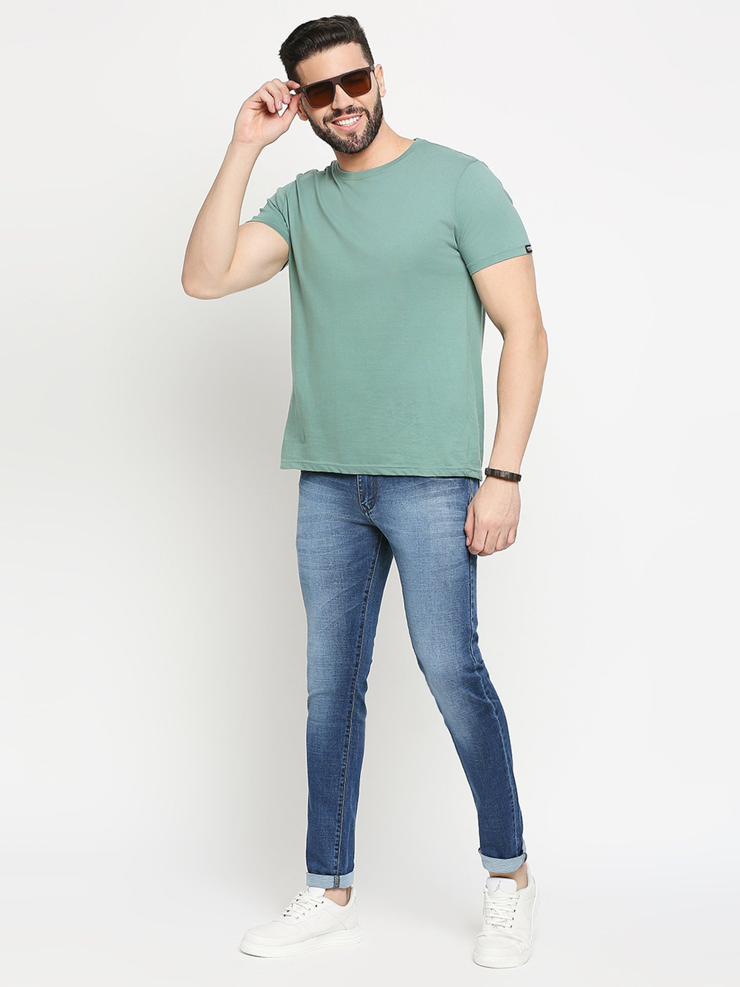 True Colors of India®️ (TCI) MidBlue whisker Stretchable Casual Denim Cotton dobby Jeans Slim Fit Mid Rise Full Length(42 inch)