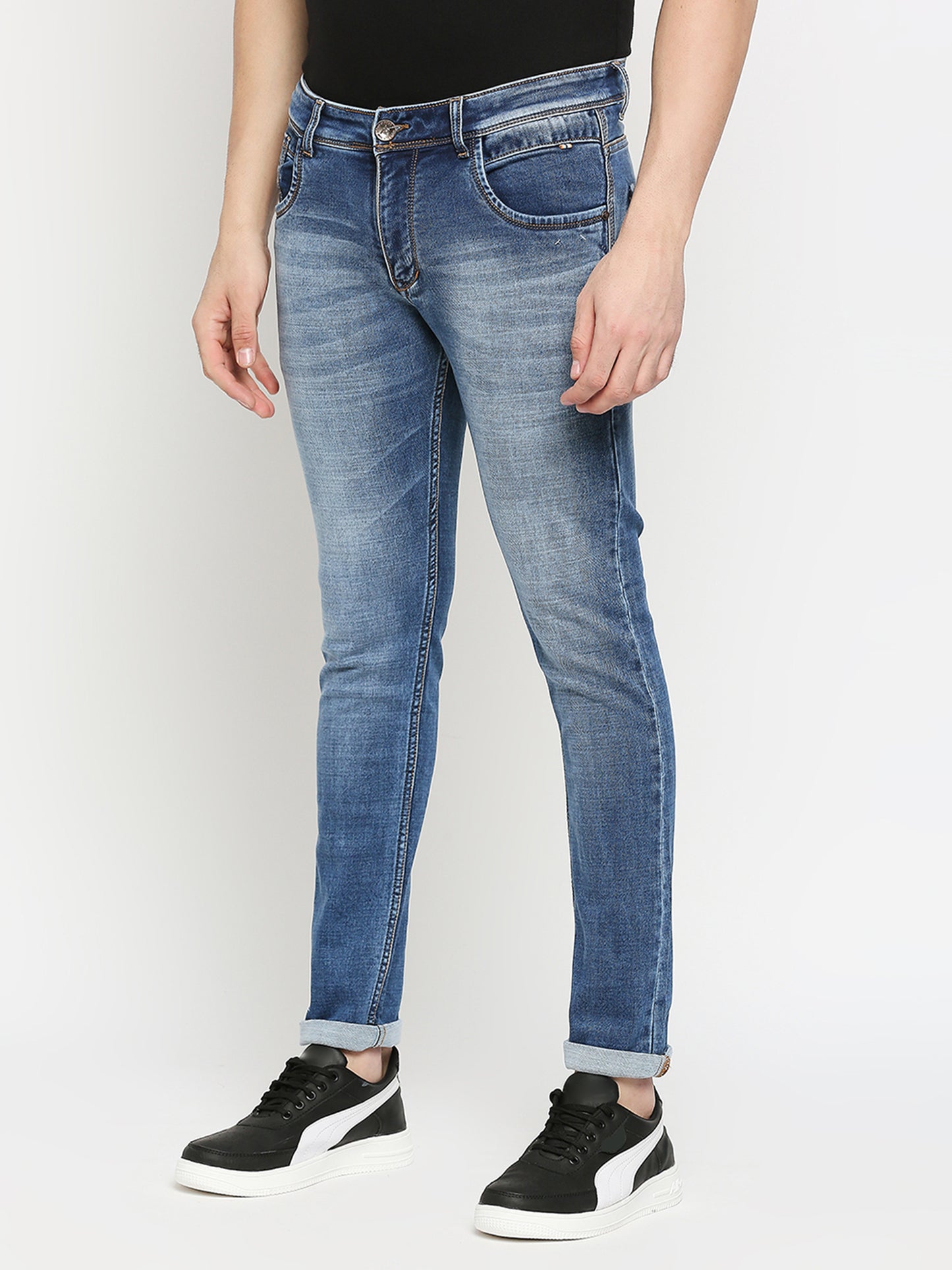 True Colors of India®️ (TCI) Mid blue whisker Stretchable Casual Denim Knitts Cotton Jeans Slim Fit Mid Rise full Length(42 inch)