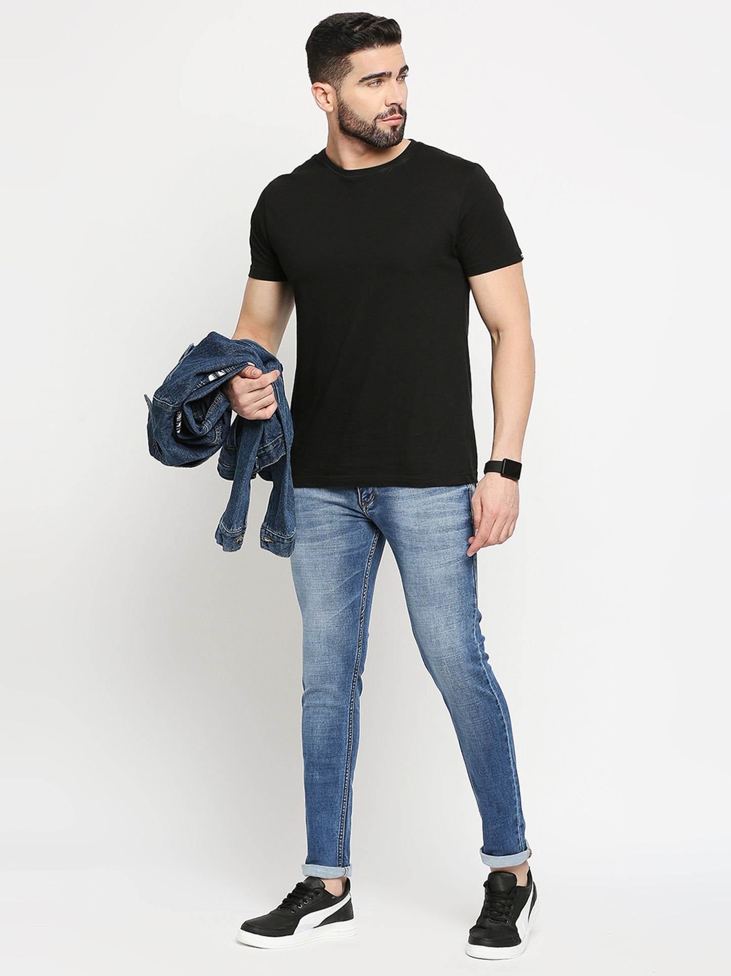 True Colors of India®️ (TCI) Mid blue whisker Stretchable Casual Denim Knitts Cotton Jeans Slim Fit Mid Rise full Length(42 inch)