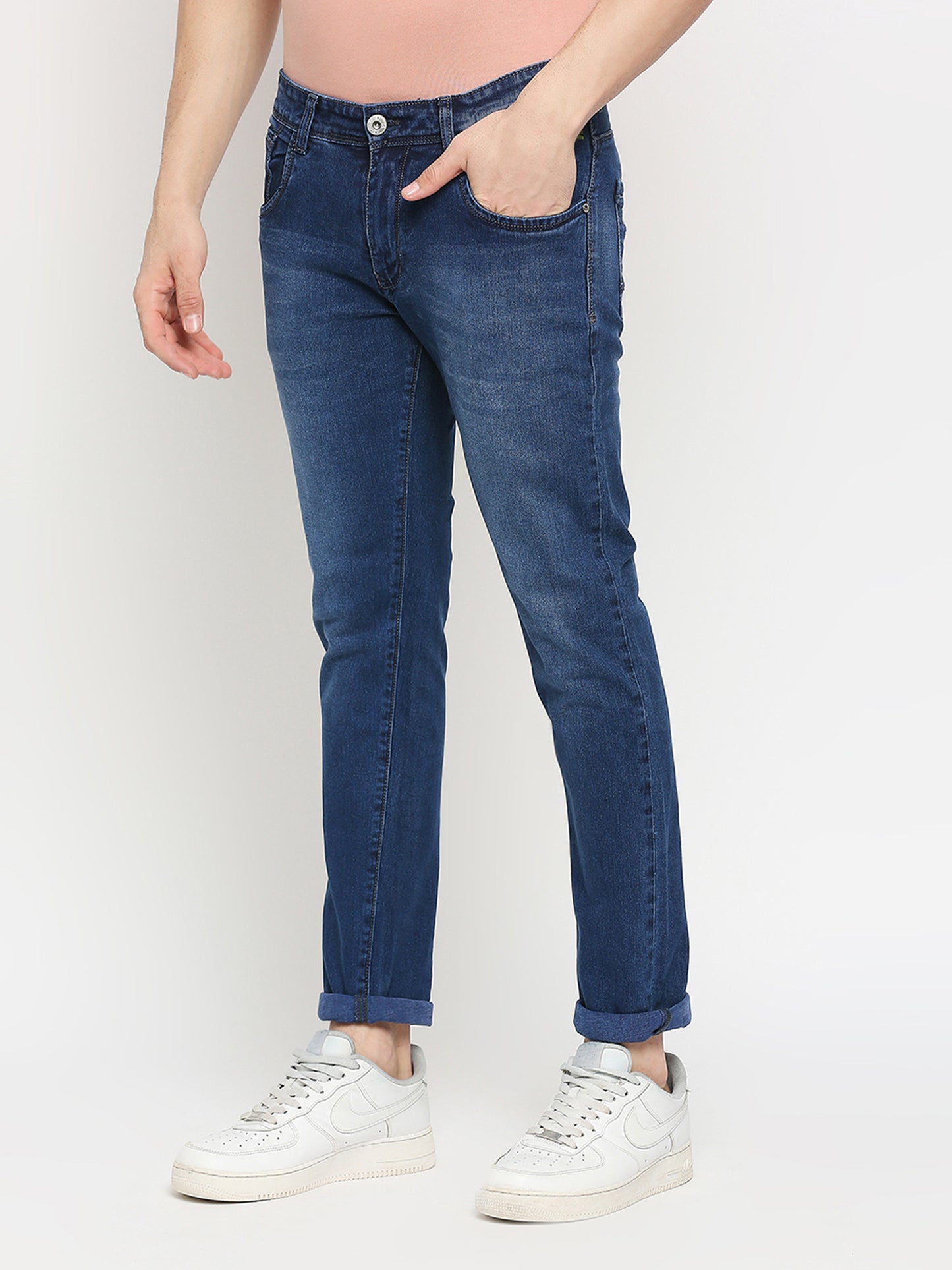 True Colors of India®️ (TCI) Mid blue whisker Stretchable Casual Denim Cotton Satin Jeans Slim Fit Mid Rise full Length(42 inch)