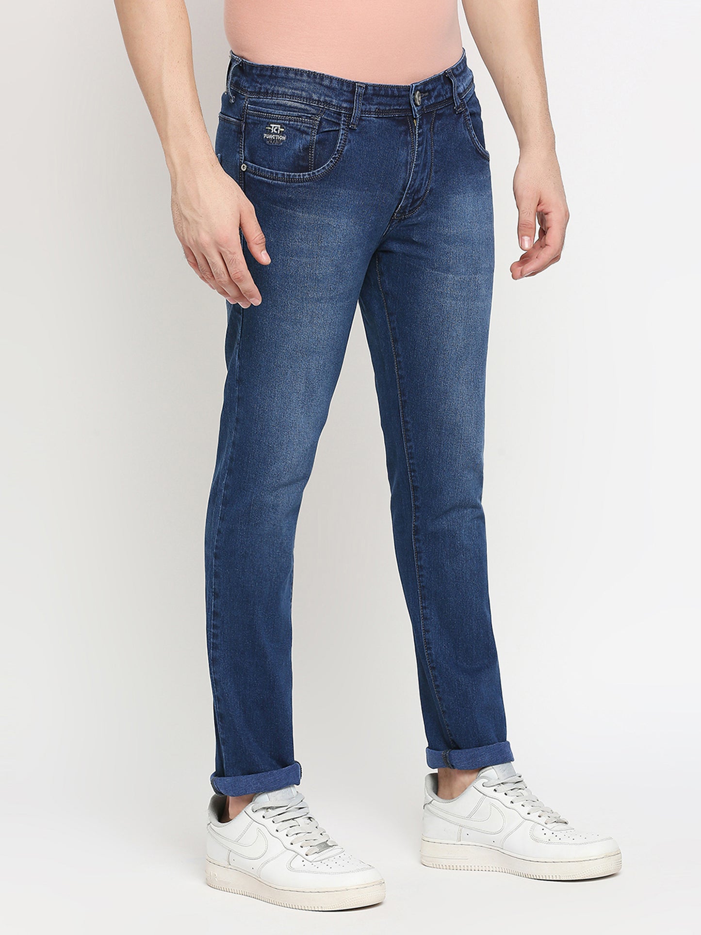 True Colors of India®️ (TCI) Mid blue whisker Stretchable Casual Denim Cotton Satin Jeans Slim Fit Mid Rise full Length(42 inch)