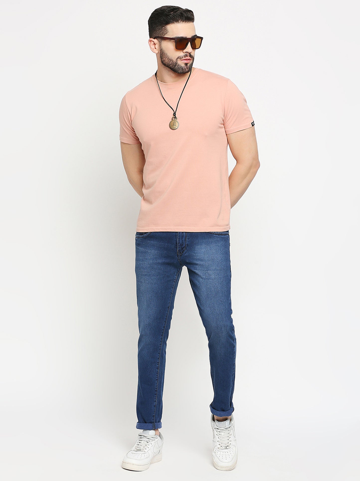 True Colors of India®️ (TCI) Mid blue whisker Stretchable Casual Denim Cotton Satin Jeans Slim Fit Mid Rise full Length(42 inch)