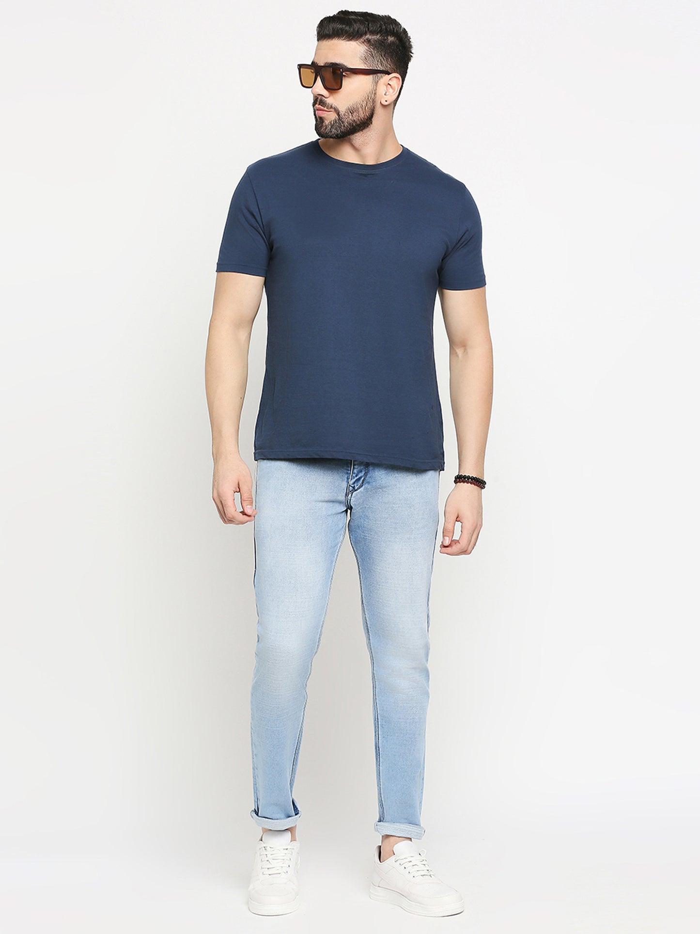 True Colors of India®️ (TCI) Blue whisker Stretchable Casual Denim Knitts slub Jeans Slim Fit Mid Rise full Length(42 inch)