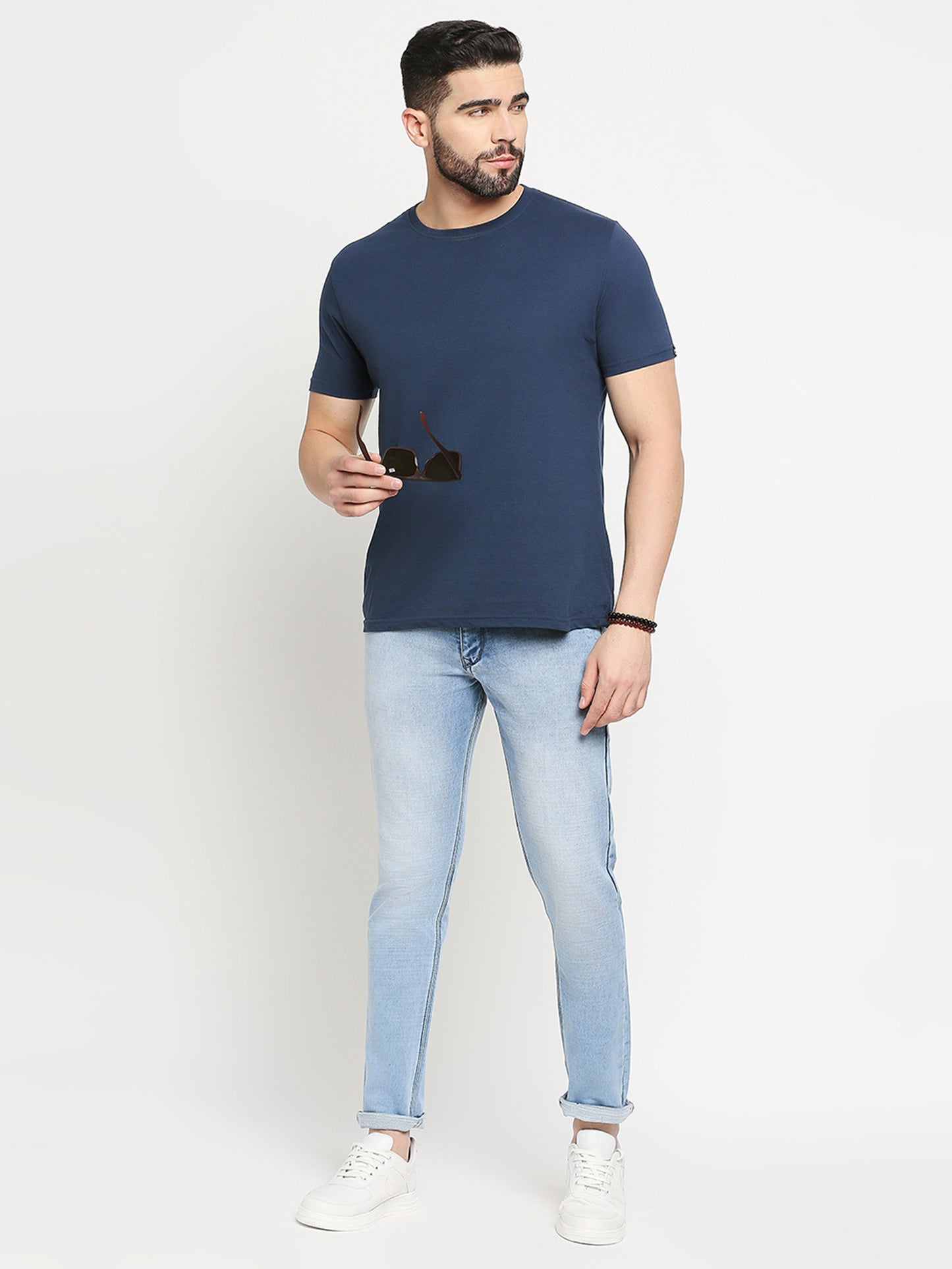 True Colors of India®️ (TCI) Blue whisker Stretchable Casual Denim Knitts slub Jeans Slim Fit Mid Rise full Length(42 inch)