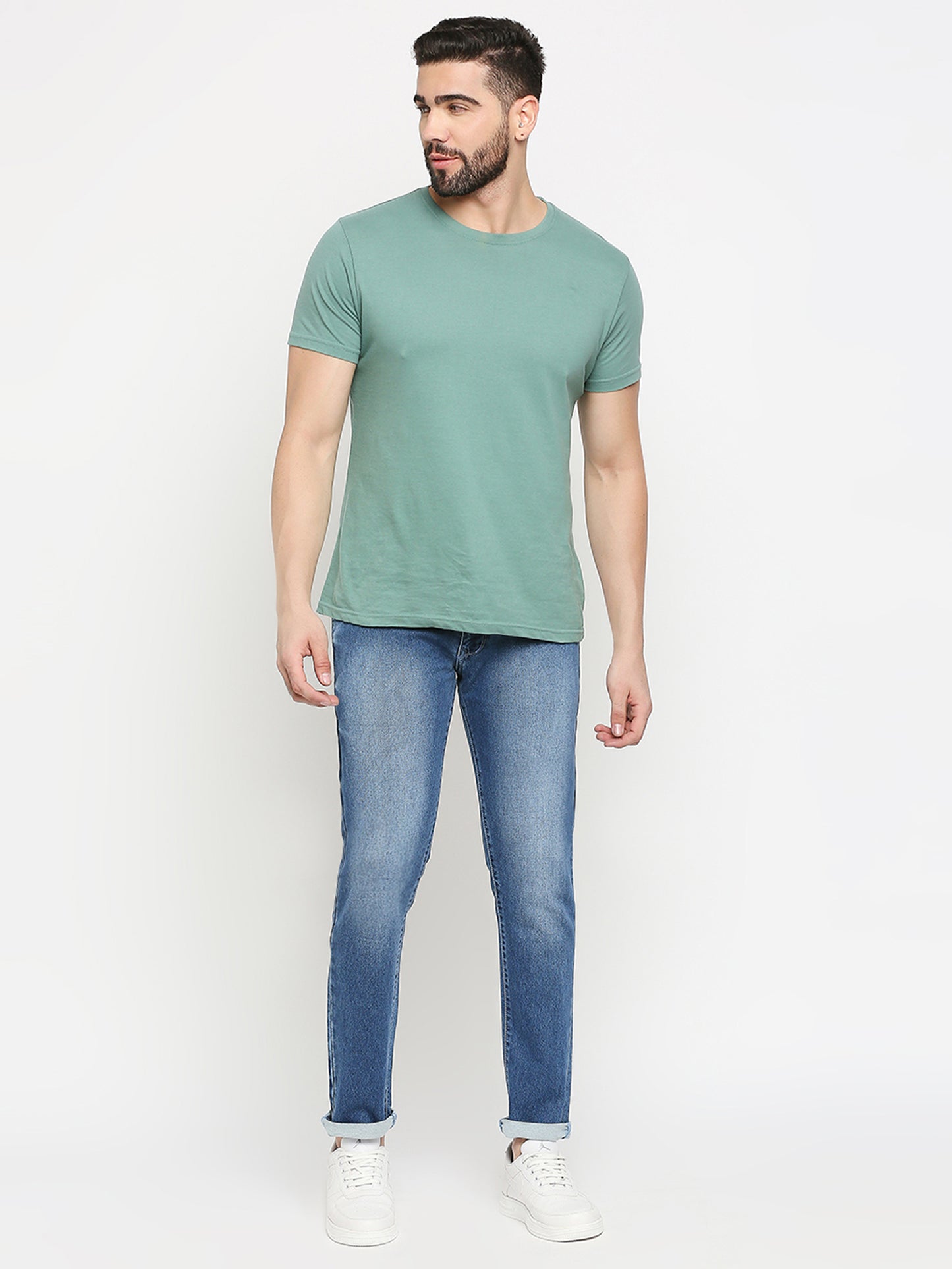 True Colors of India®️ (TCI) Mid blue whisker Stretchable Casual Denim Knitts Cotton Jeans Slim Fit Mid Rise full Length(42 inch)